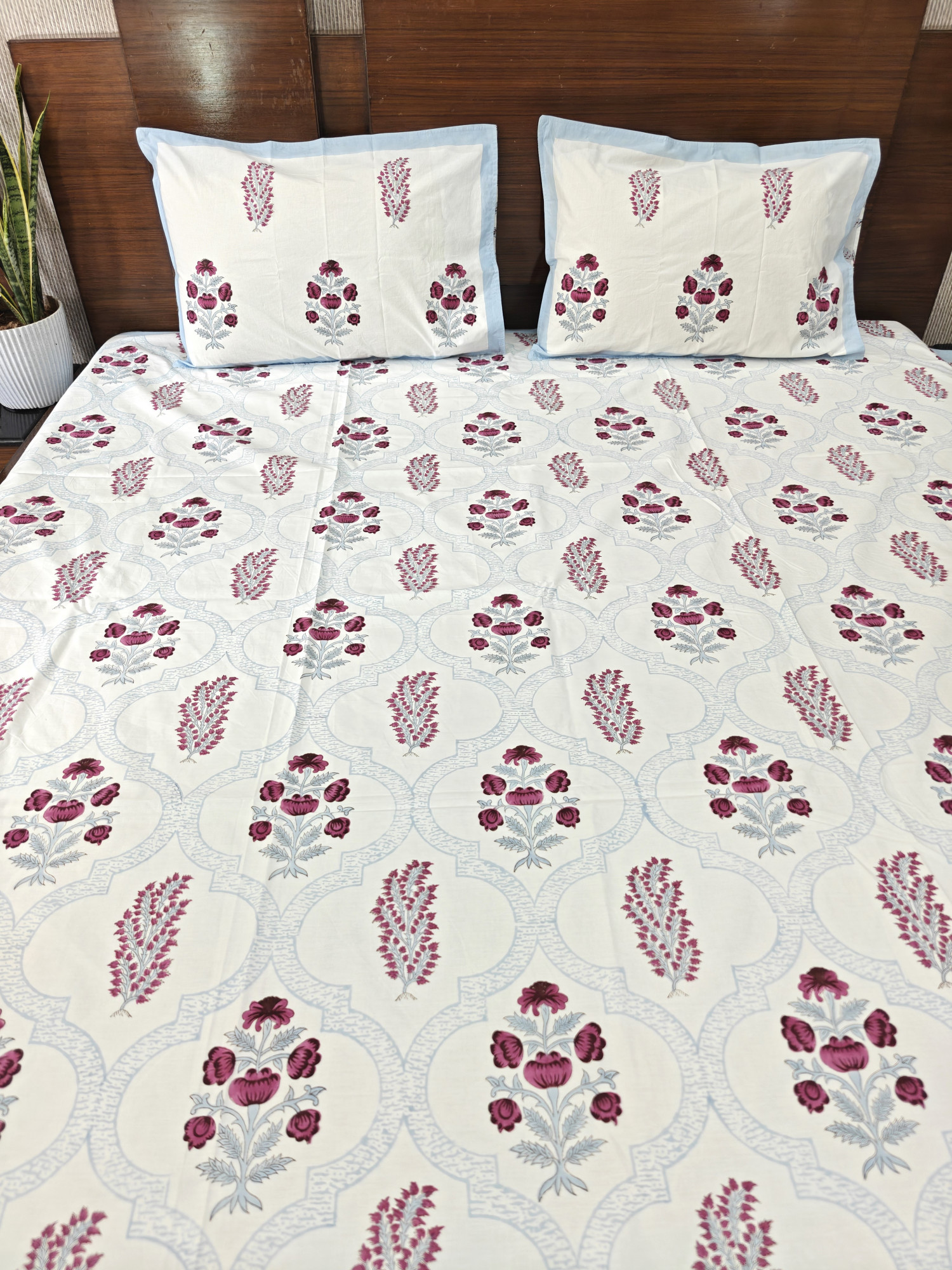 Handblock King Size Jaipuri Bedsheet | Cotton | GulNeela Bedsheet