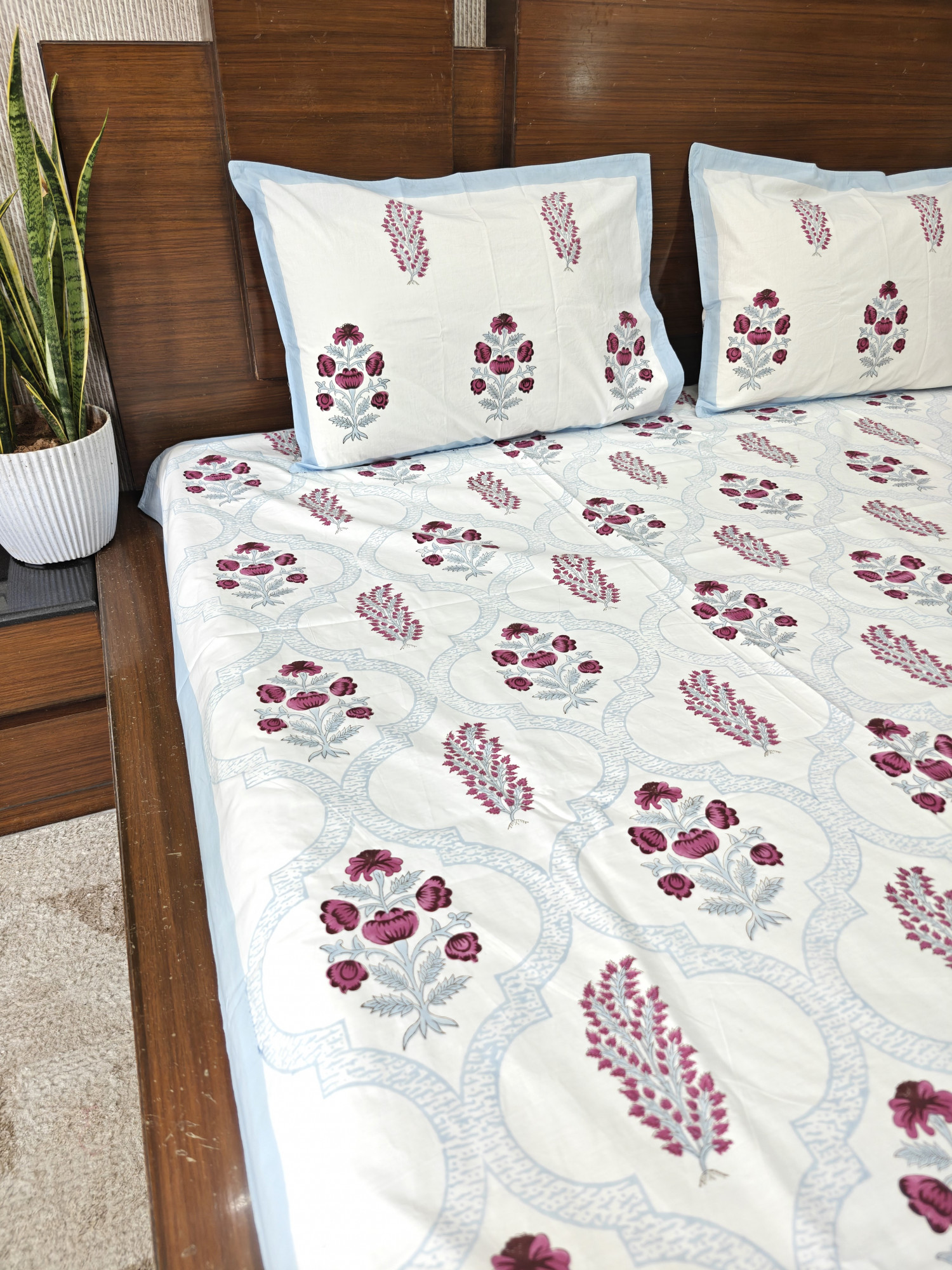 Handblock King Size Jaipuri Bedsheet | Cotton | GulNeela Bedsheet