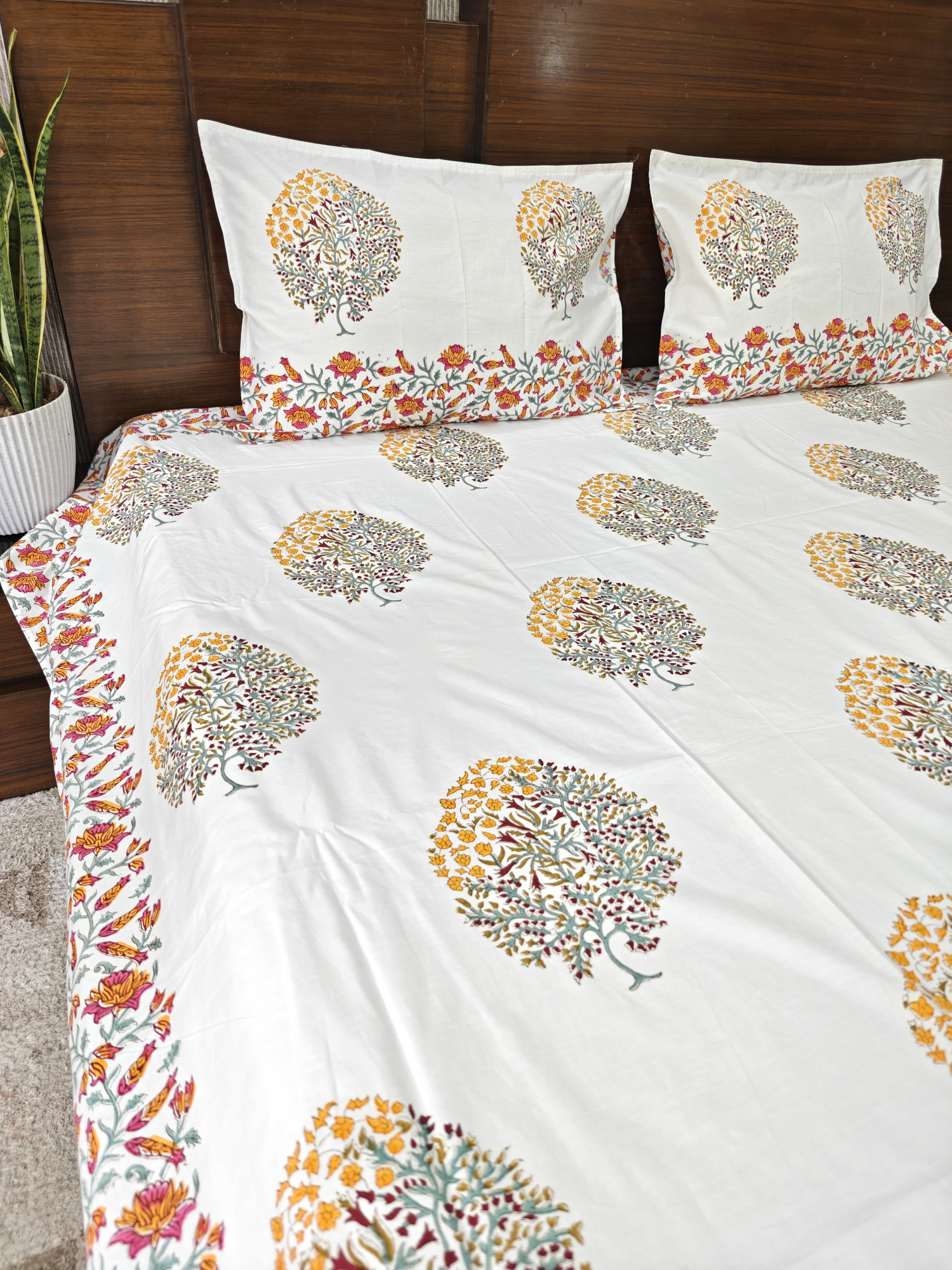 Handblock King Size Jaipuri Bedsheet | Cotton | Mix Pattern Bedsheet