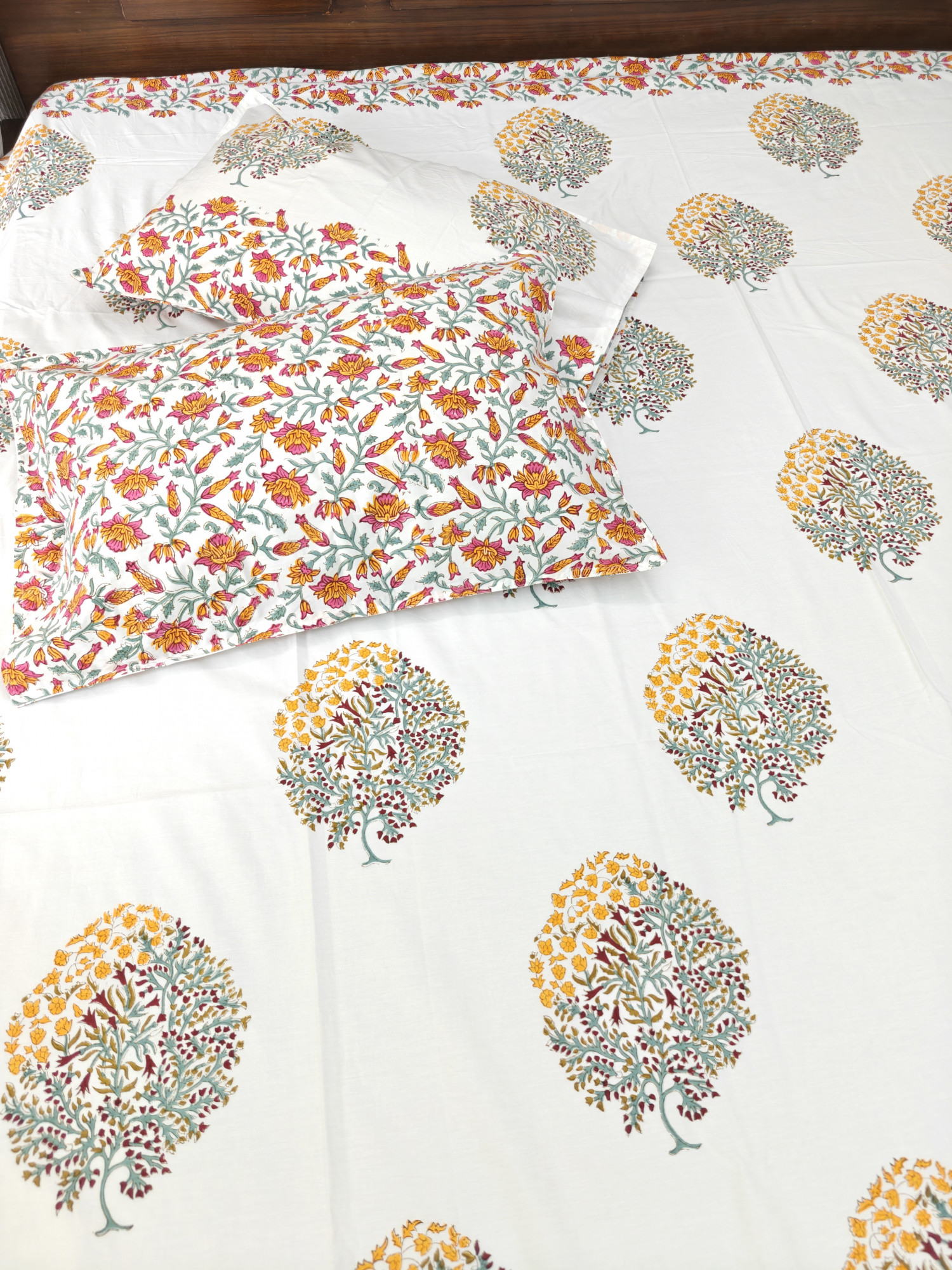 Handblock King Size Jaipuri Bedsheet | Cotton | Mix Pattern Bedsheet
