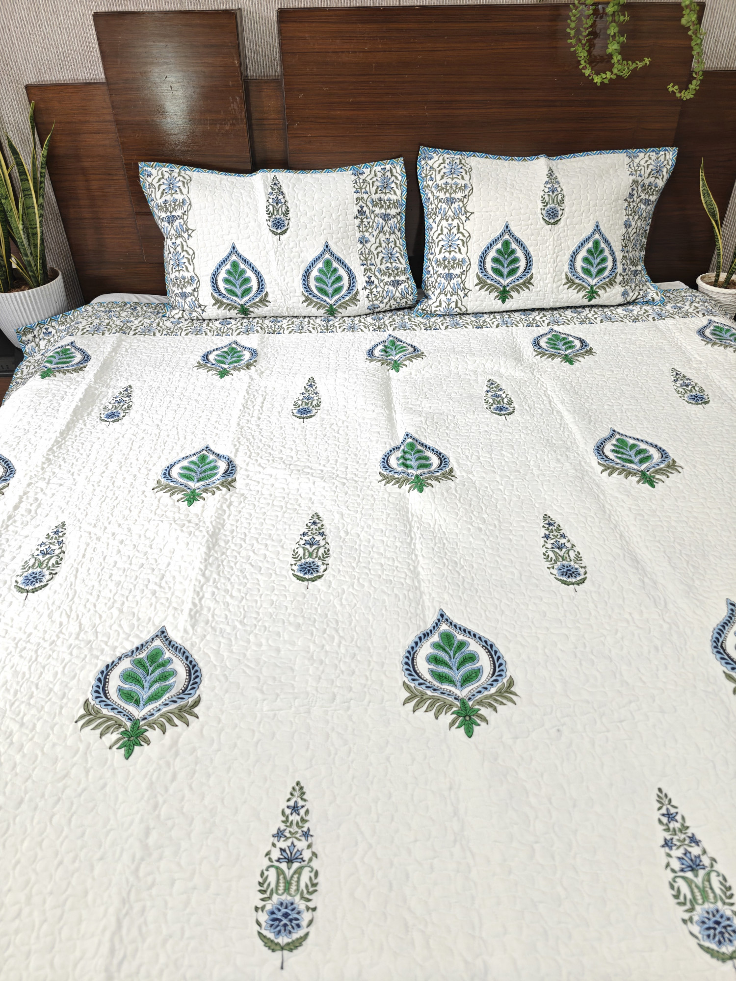 Block Print Bedcover - BotaniCraft Reversible Hand Block Print Cotton Double