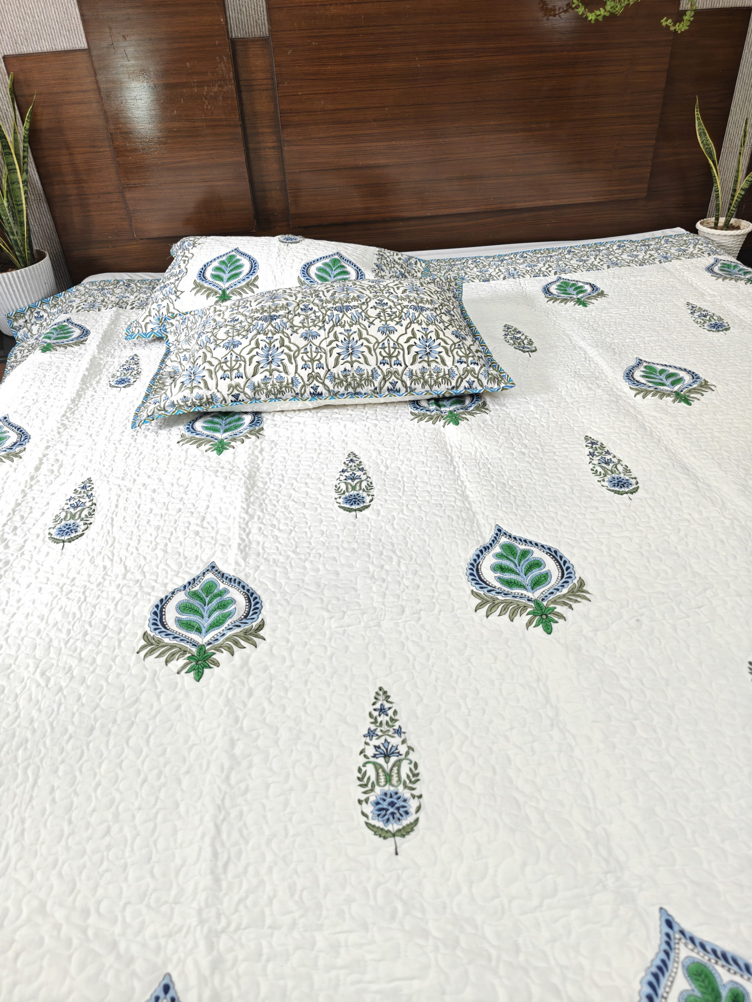 Block Print Bedcover - BotaniCraft Reversible Hand Block Print Cotton Double