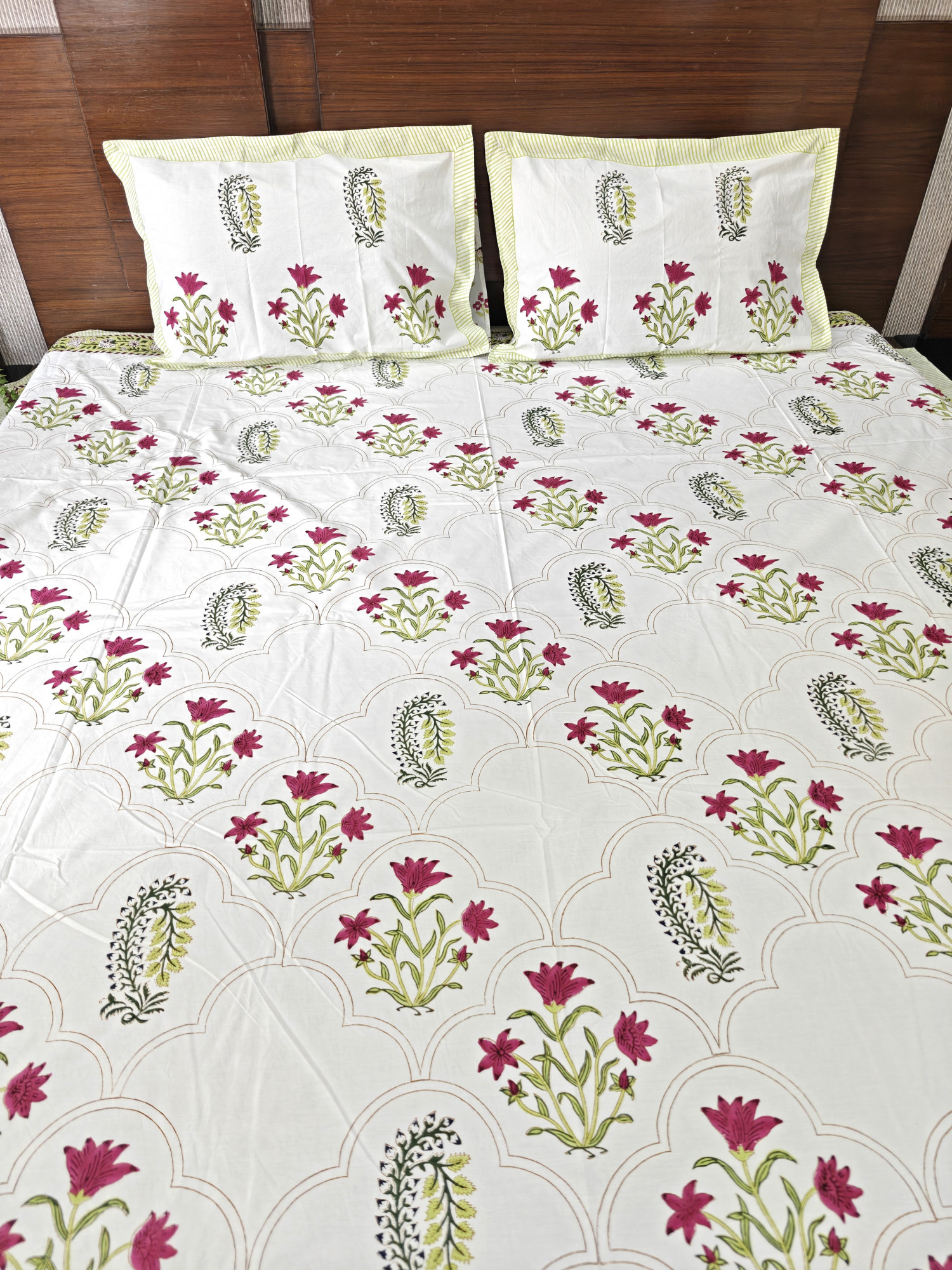 Handblock King Size Jaipuri Bedsheet | Cotton | Baag-e-Bahar Bedsheet
