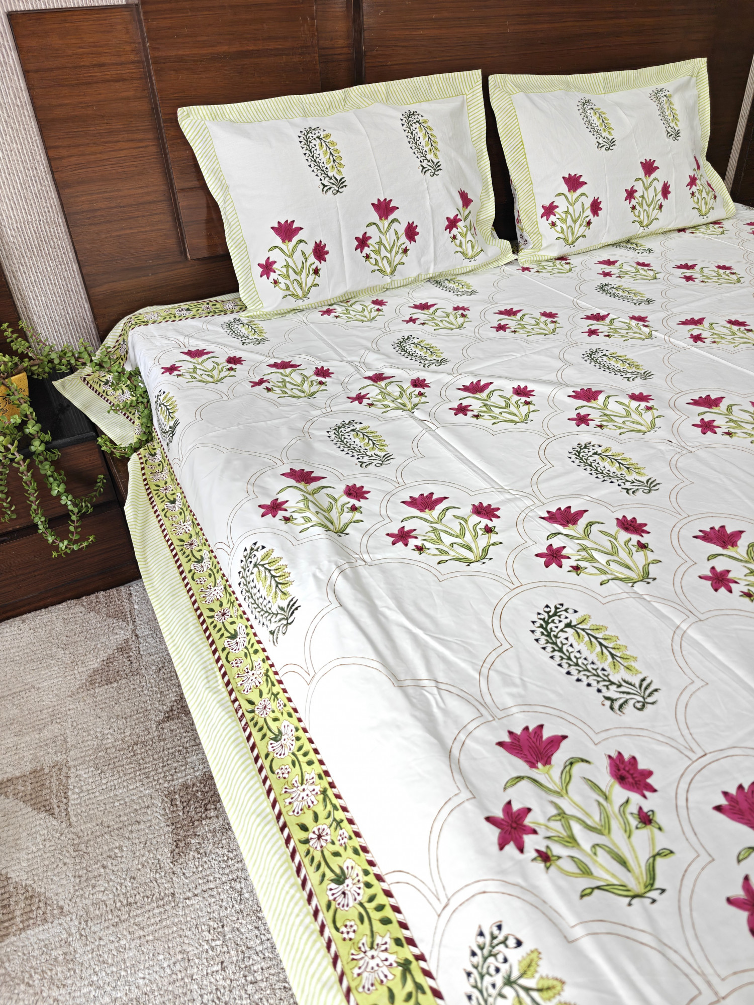 Jaipuri Block Print Bedsheet - Baag-e-Bahar Hand Block Print Cotton King Size
