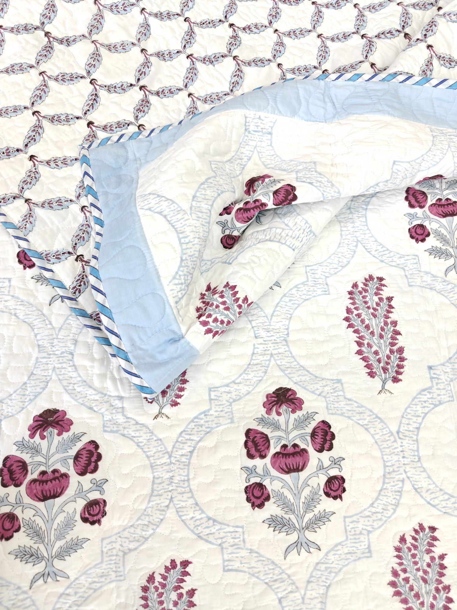 Handblock Reversible Cotton Bedspread | Jaipuri Print | Gulneela Bedcover