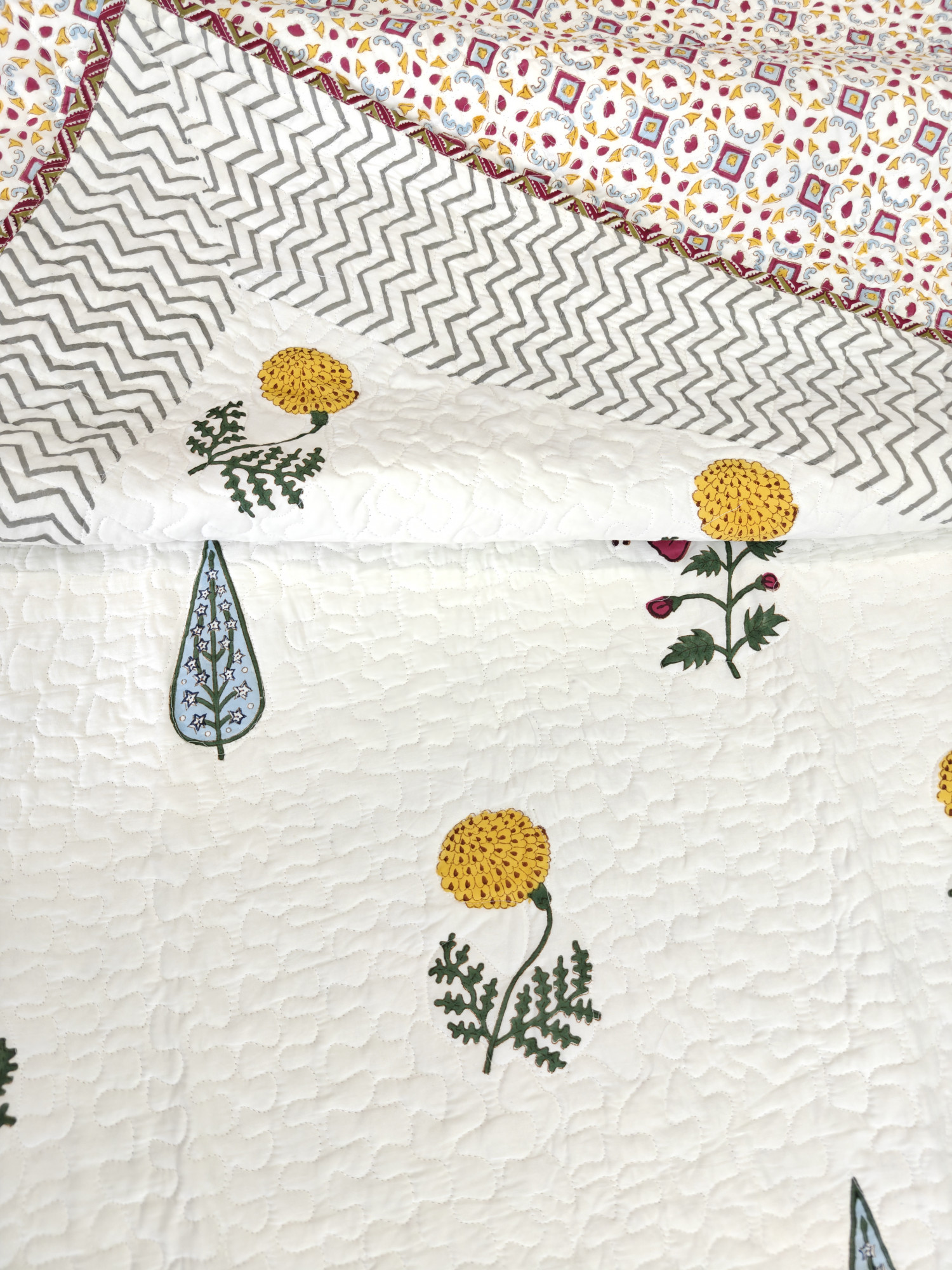 Handblock Reversible Cotton Bedspread | Jaipuri Print | Tropical Bedcover