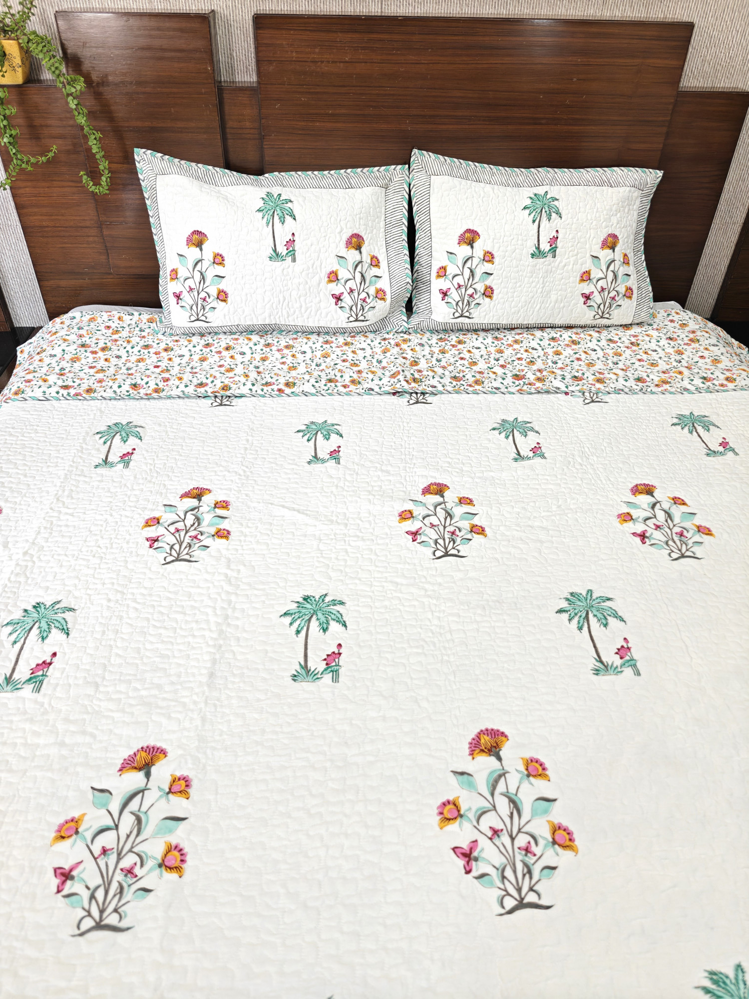 Block Print Bedcover - Malabar Bloomer Reversible Hand Block Print Cotton Double