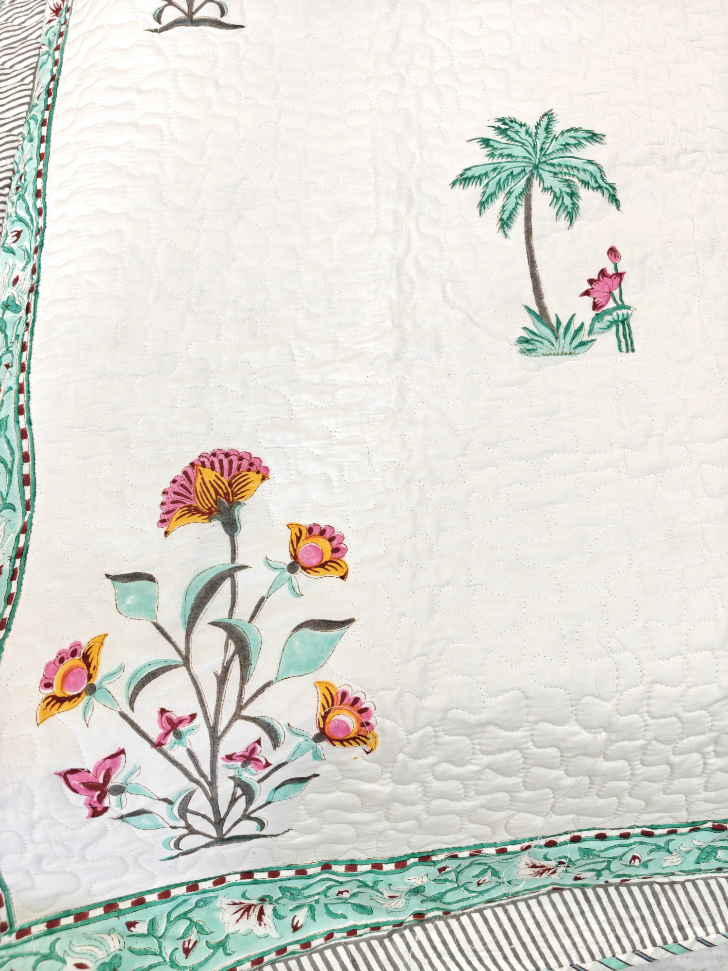 Block Print Bedcover - Malabar Bloomer Reversible Hand Block Print Cotton Double