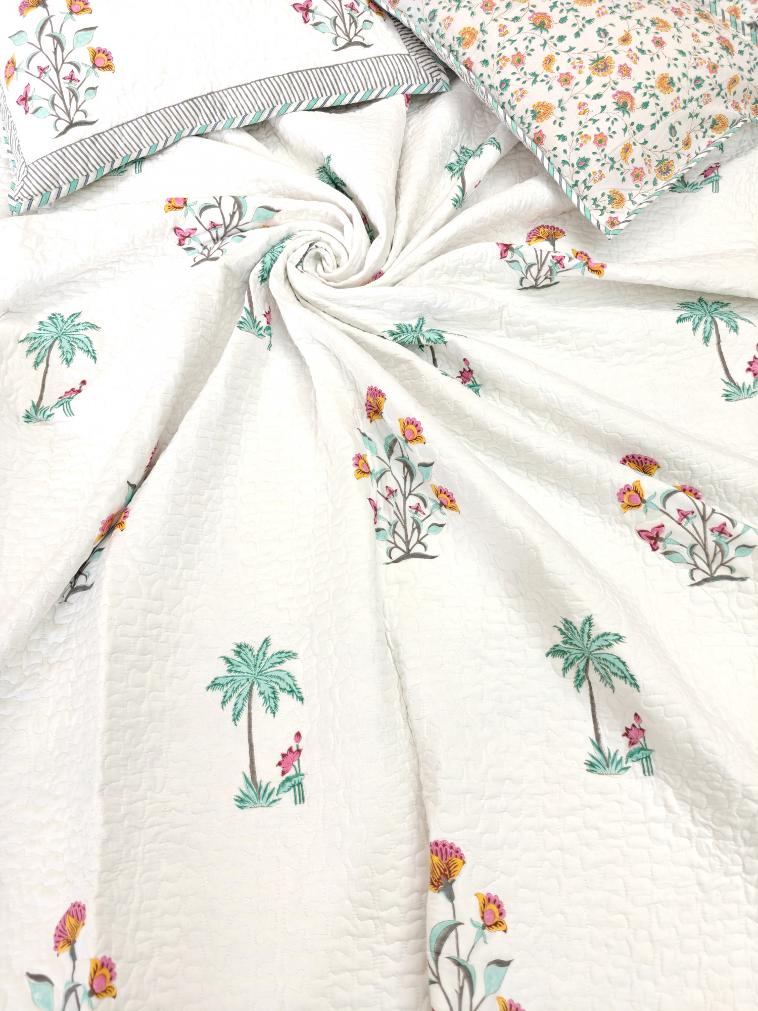 Block Print Bedcover - Malabar Bloomer Reversible Hand Block Print Cotton Double
