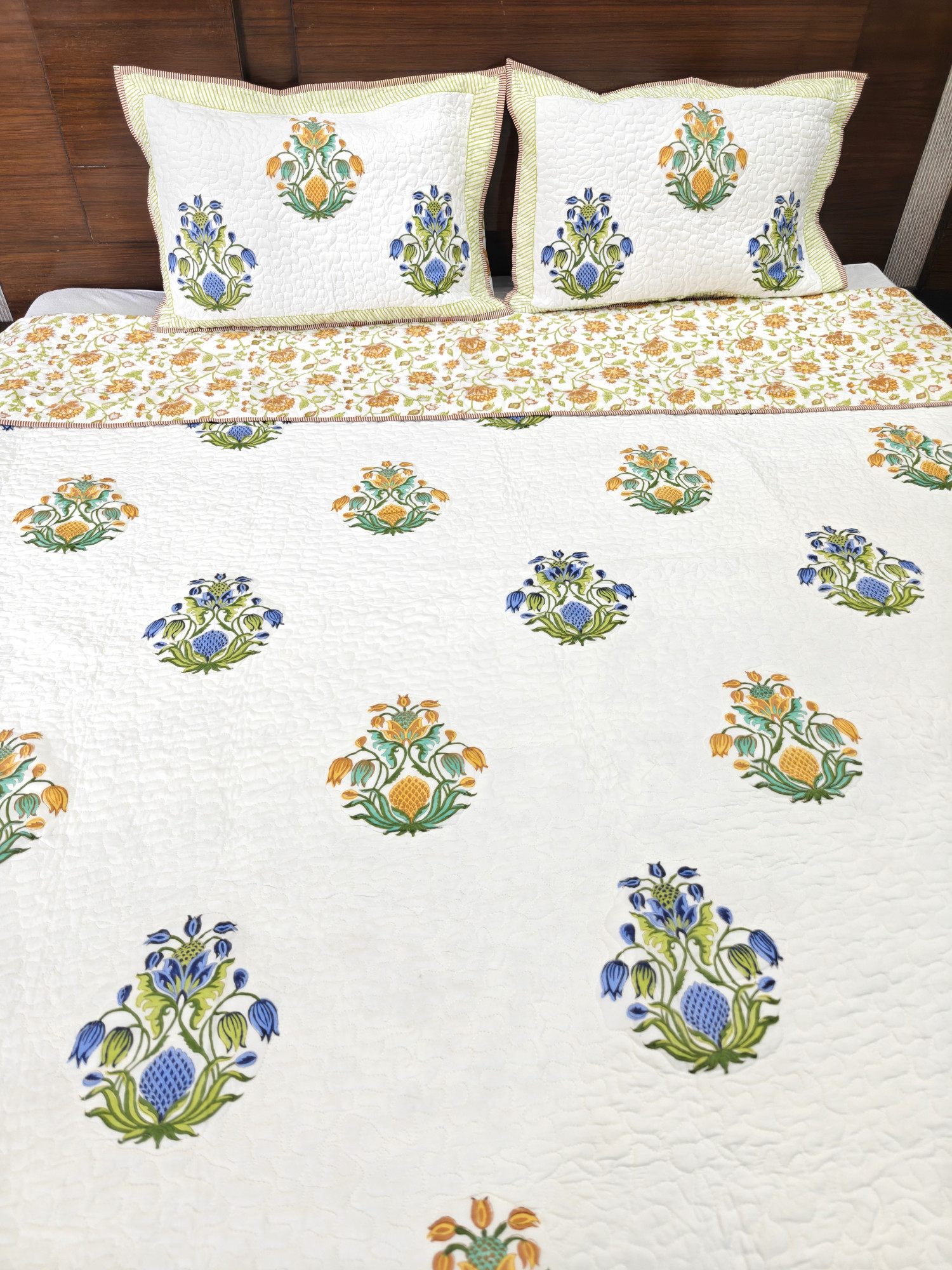 Block Print Bedcover - Jasmine Reversible Hand Block Print Cotton Double