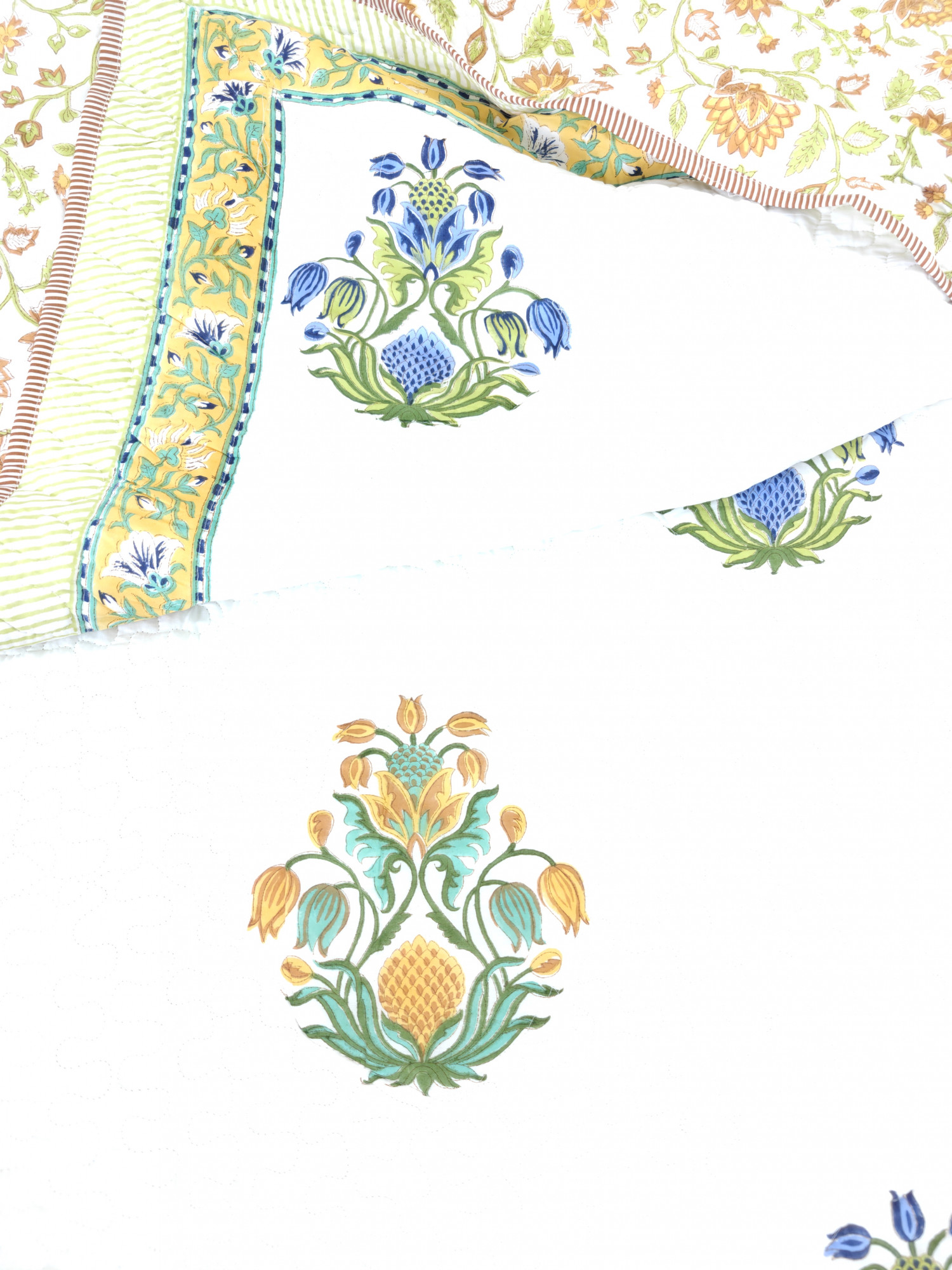 Handblock Reversible Cotton Bedspread | Jaipuri Print | Jasmine Bedcover