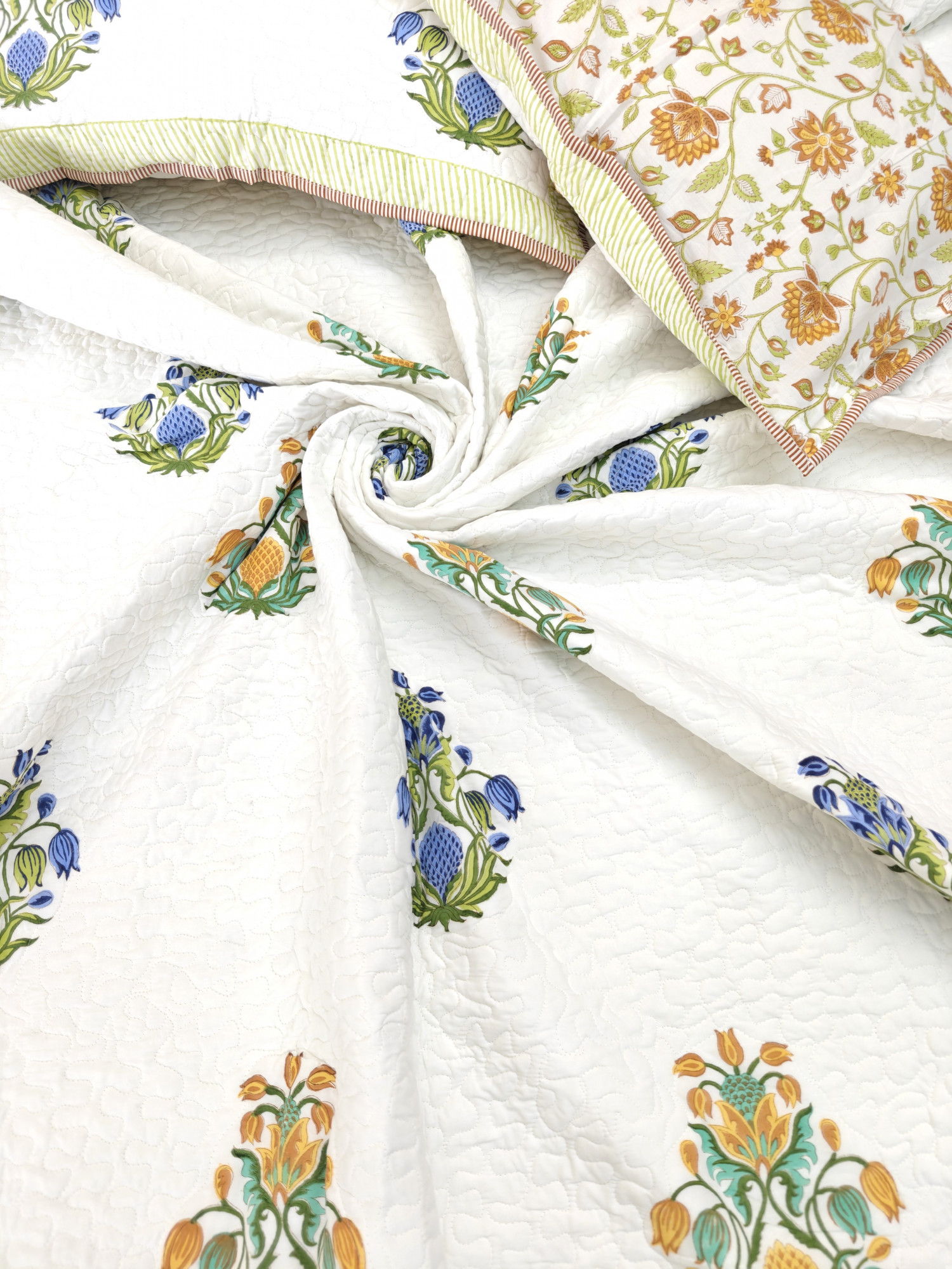 Block Print Bedcover - Jasmine Reversible Hand Block Print Cotton Double
