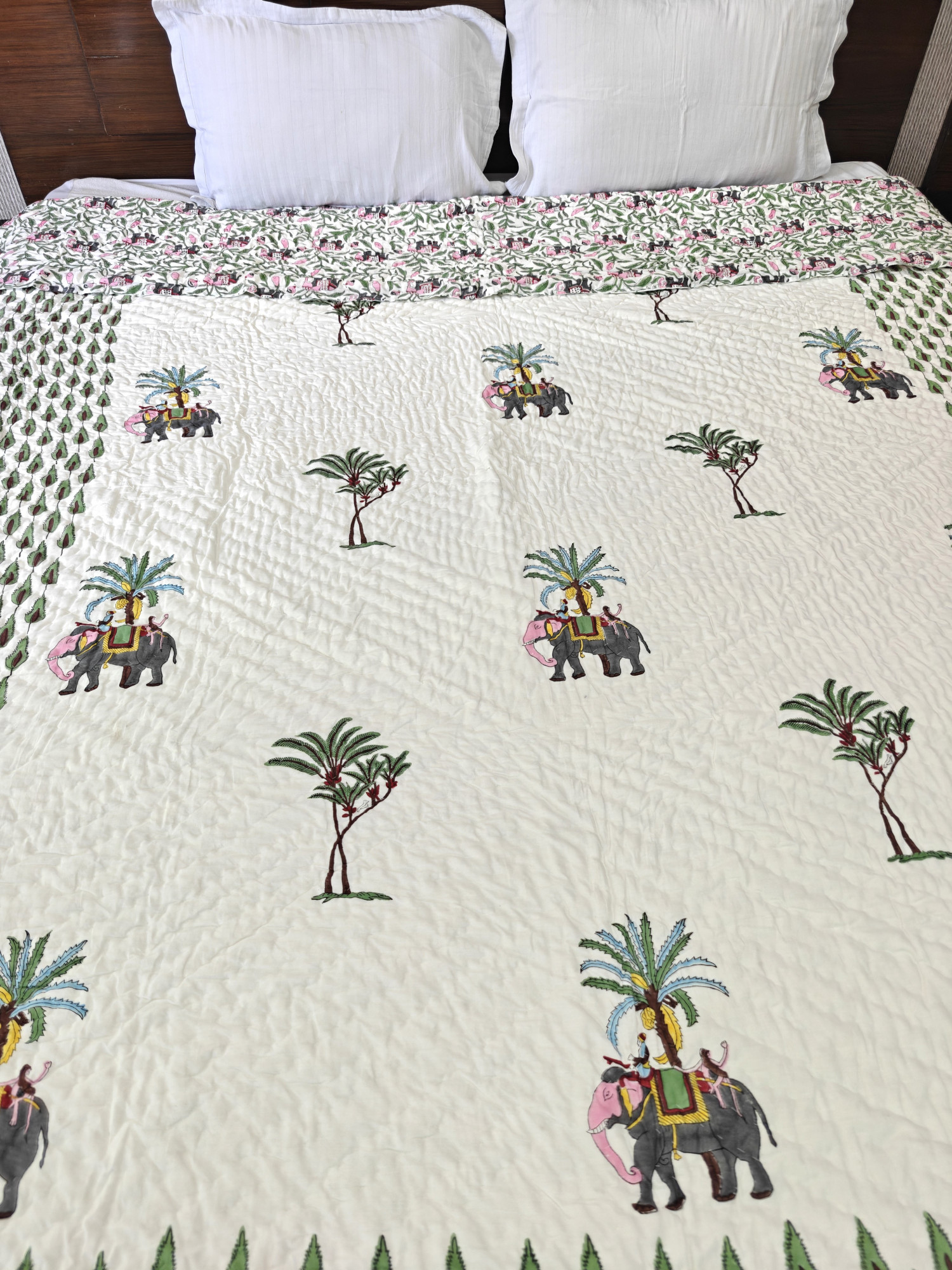Handblock Soft Mulmul Double Jaipuri Razai |  Jungle Serenity  Quilt
