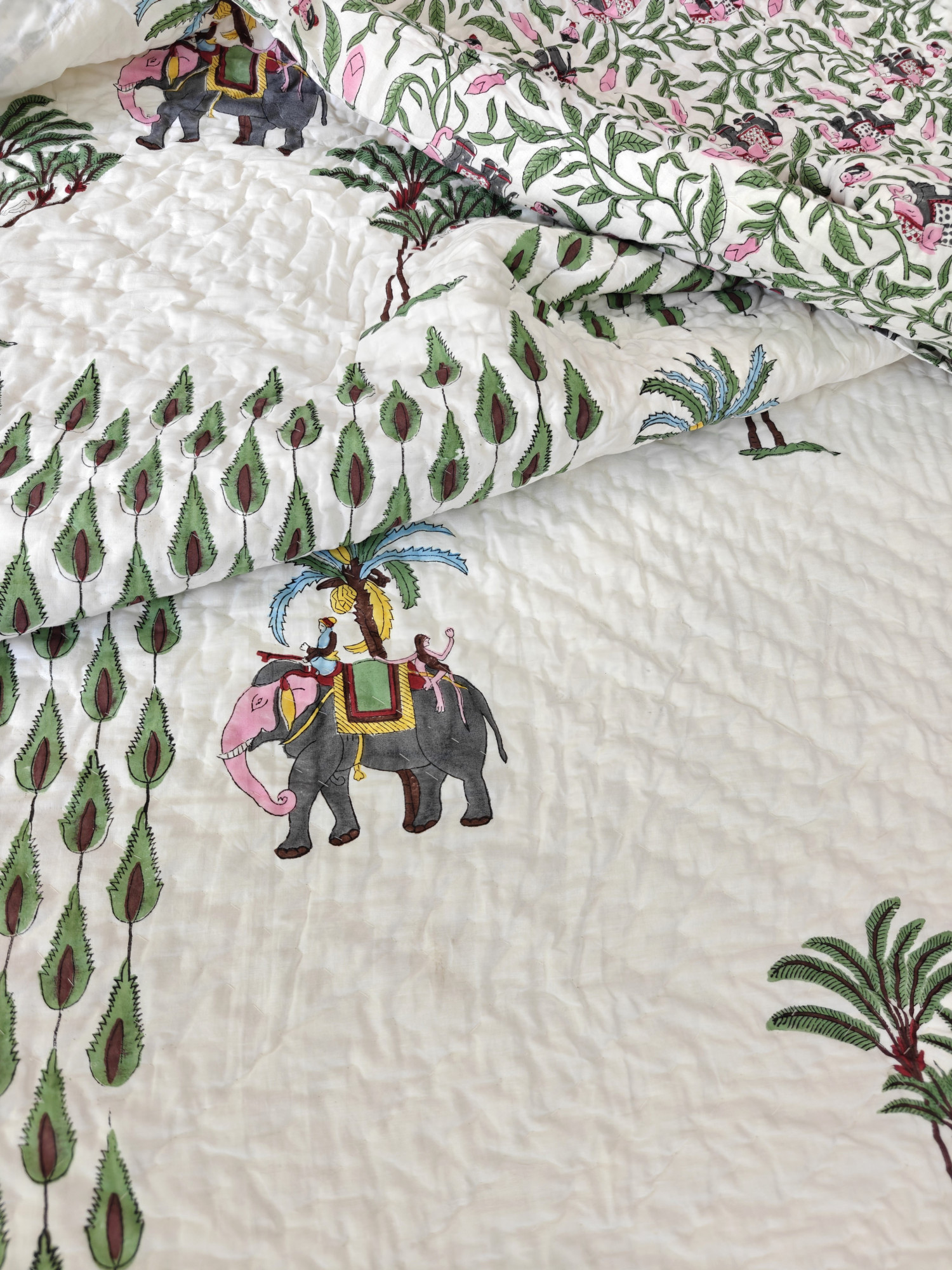 Handblock Soft Mulmul Double Jaipuri Razai |  Jungle Serenity  Quilt