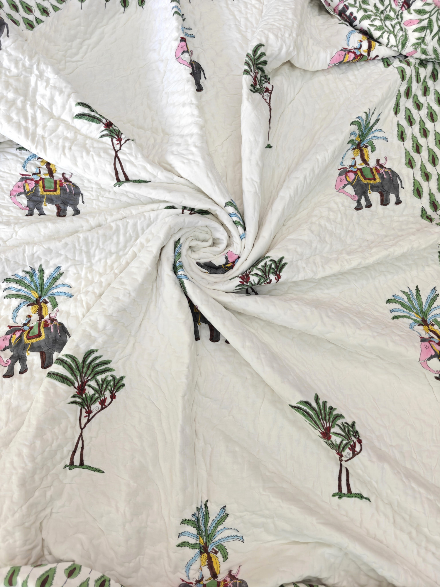 Hand Block Print Mulmul Quilt - Jungle Serenity Soft Jaipuri Razai Double