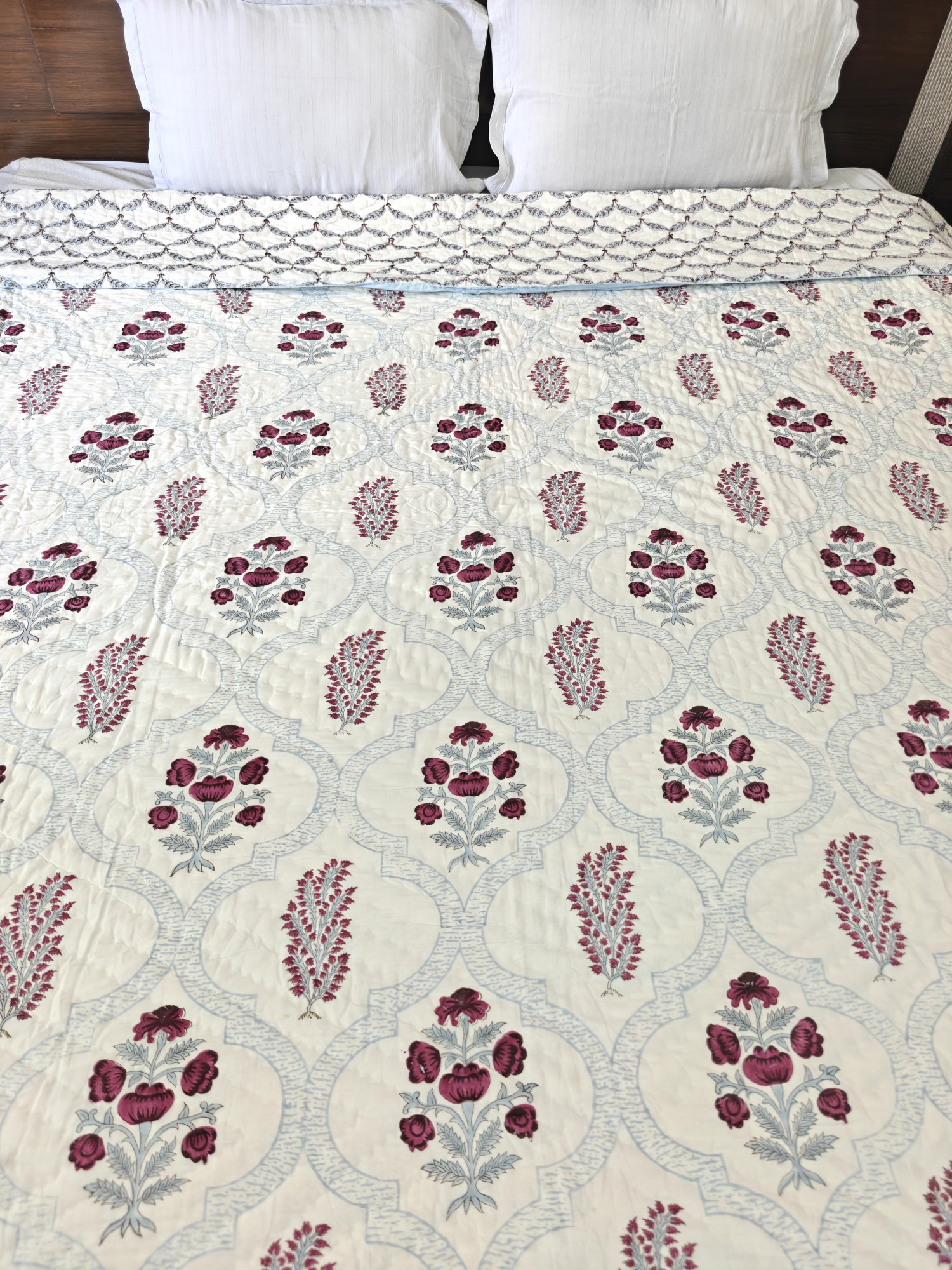 Hand Block Print Mulmul Quilt - Gulneela Soft Jaipuri Razai Double