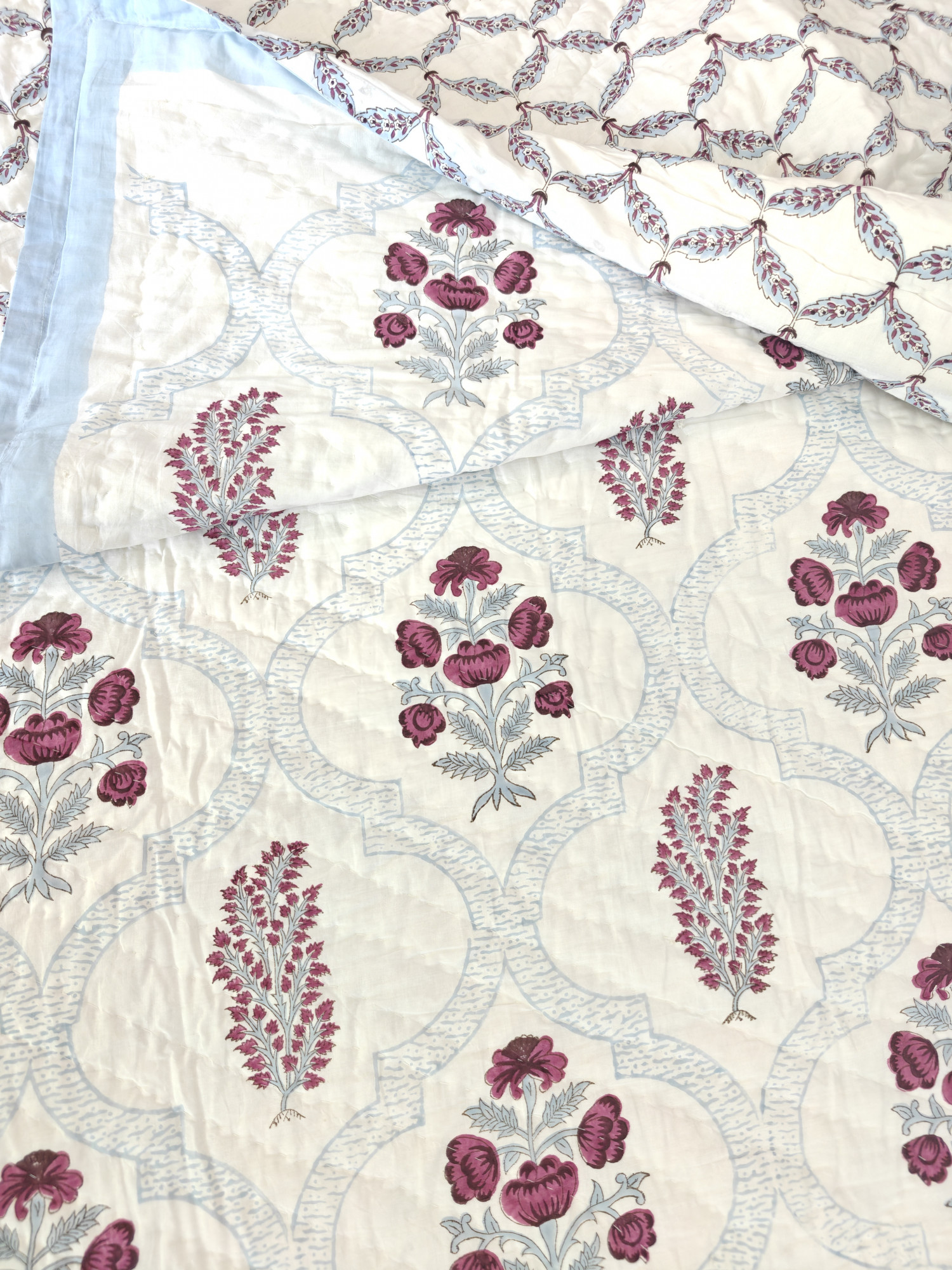 Hand Block Print Mulmul Quilt - Gulneela Soft Jaipuri Razai Double