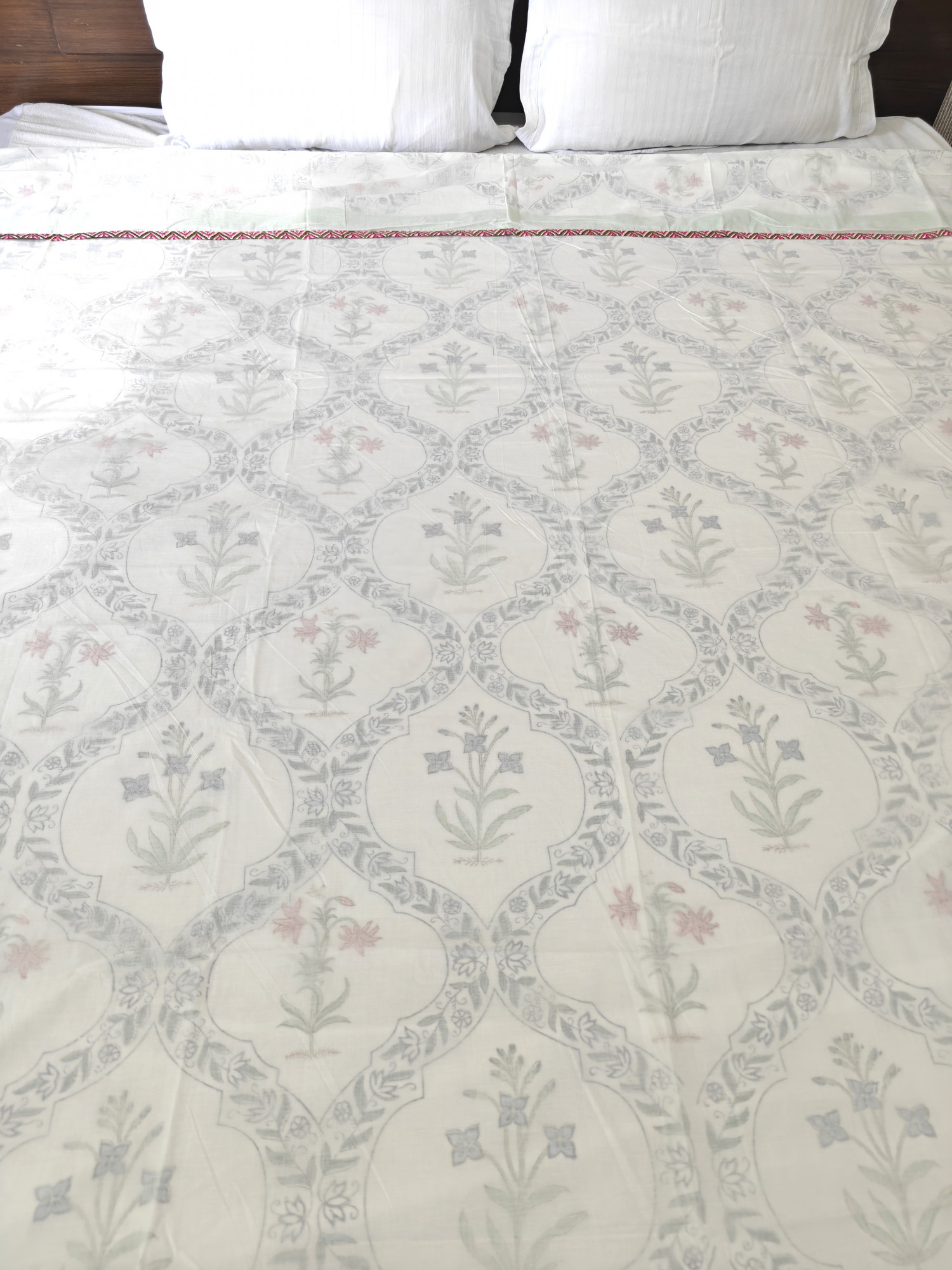 Block Print 3D Dohar - Multi Jaal Hand Block Print Mulmul Jaipuri