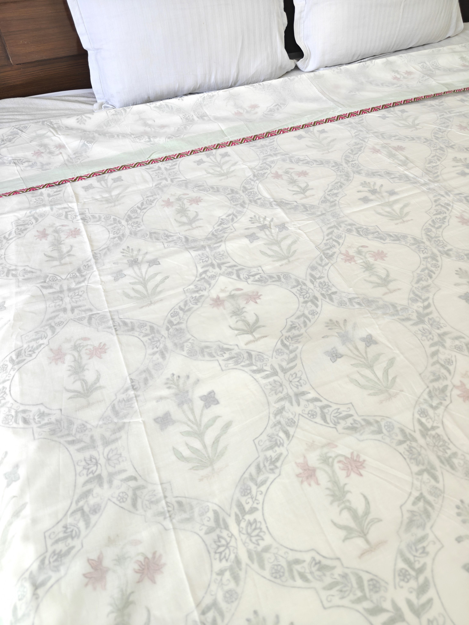 Block Print 3D Dohar - Multi Jaal Hand Block Print Mulmul Jaipuri
