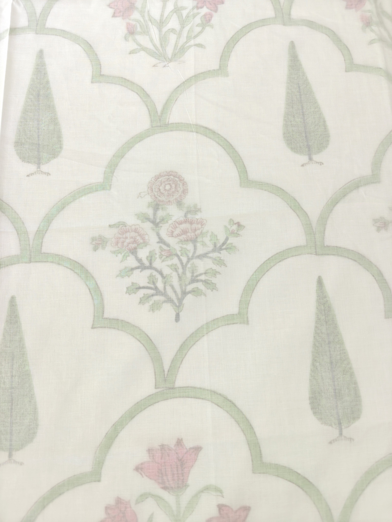 Block Print 3D Dohar - Green Jaal Fern Hand Block Print Mulmul Jaipuri