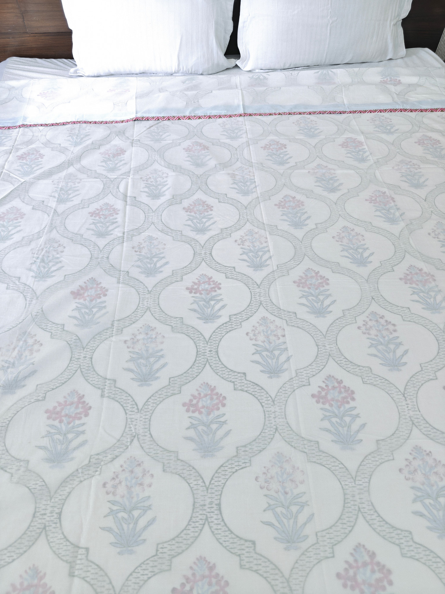 Block Print 3D Dohar - Floral Whisper Hand Block Print Mulmul Jaipuri