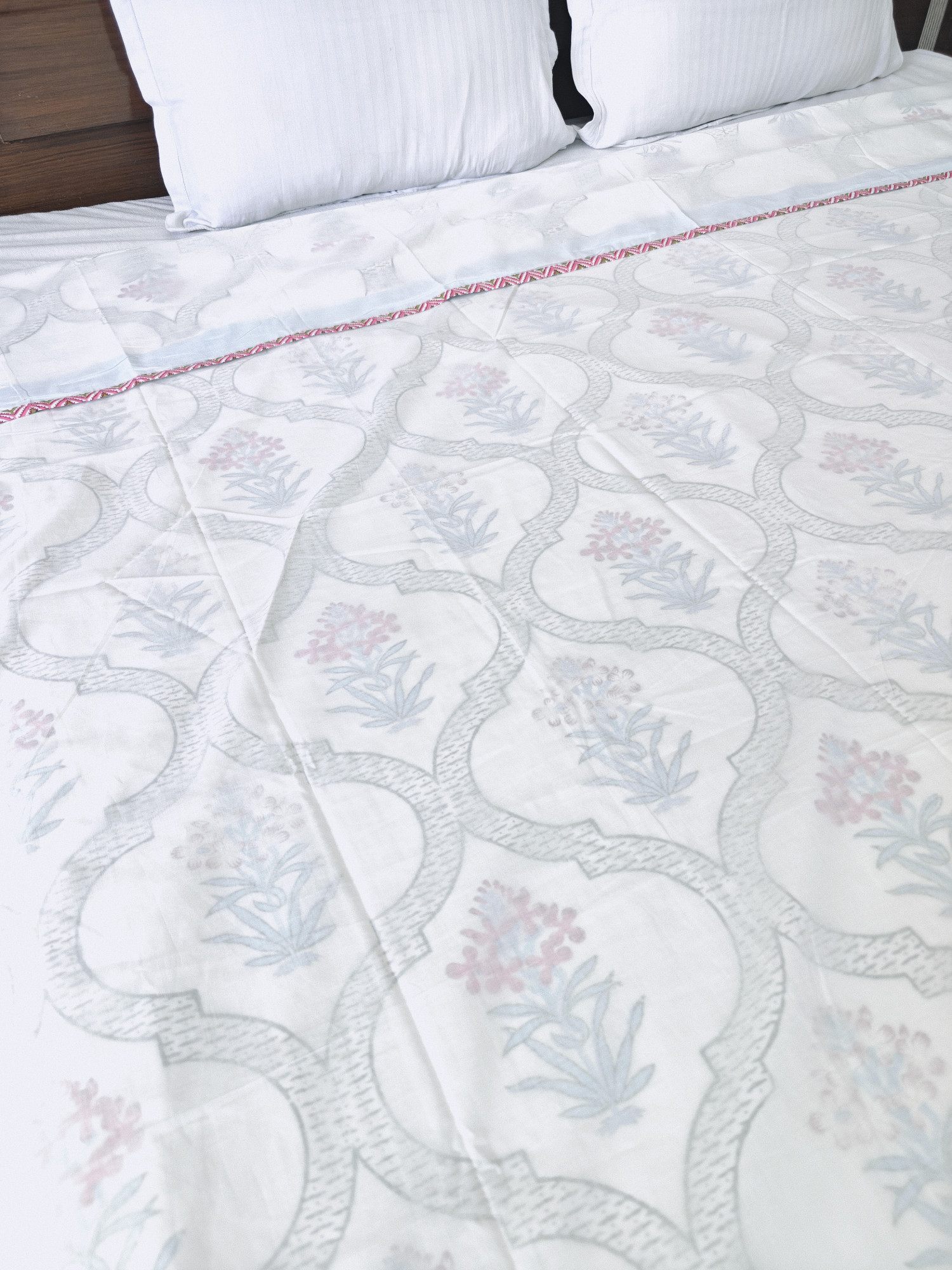 Block Print 3D Dohar - Floral Whisper Hand Block Print Mulmul Jaipuri
