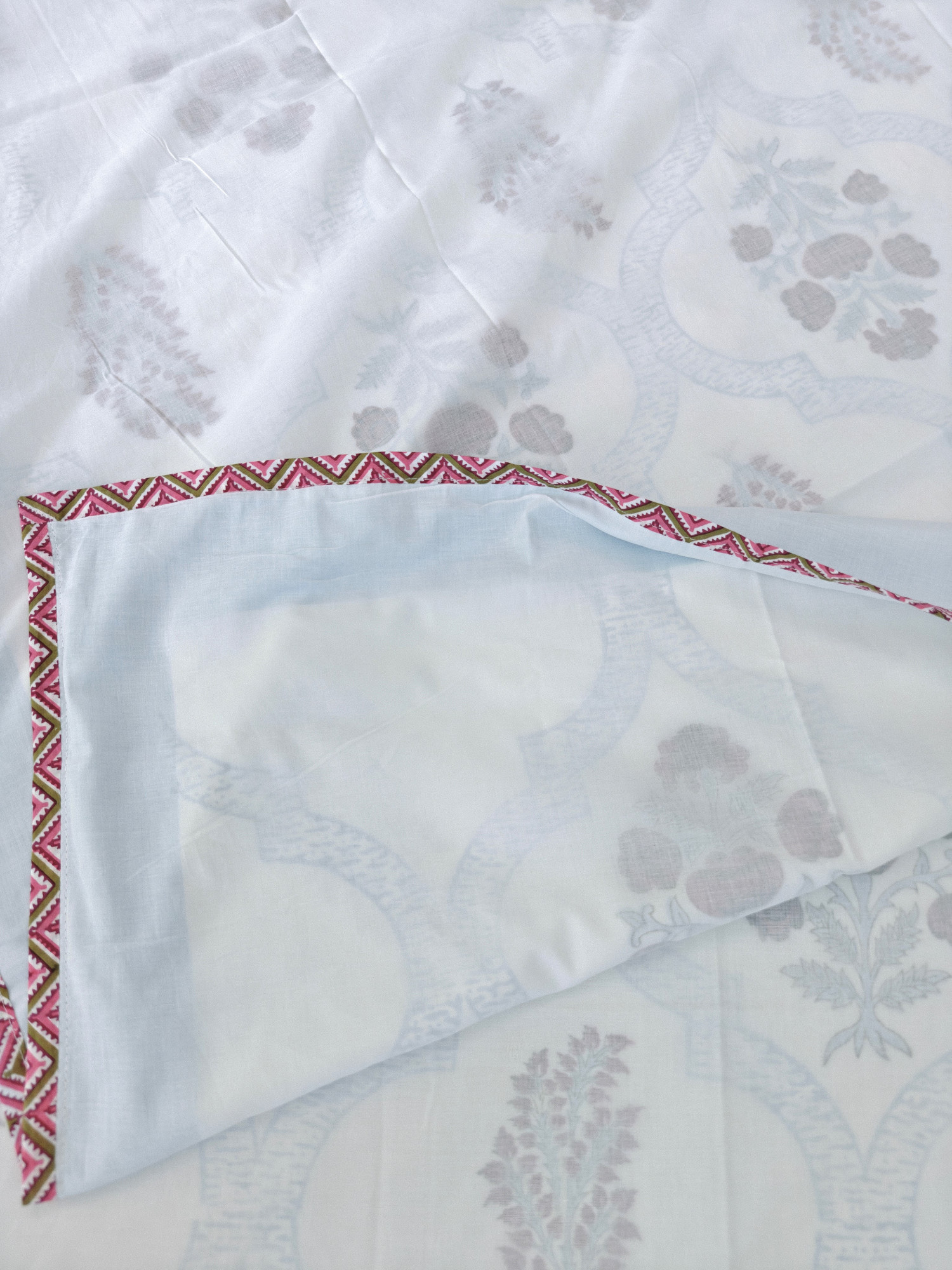 Block Print 3D Dohar - GulNeela Hand Block Print Mulmul Jaipuri