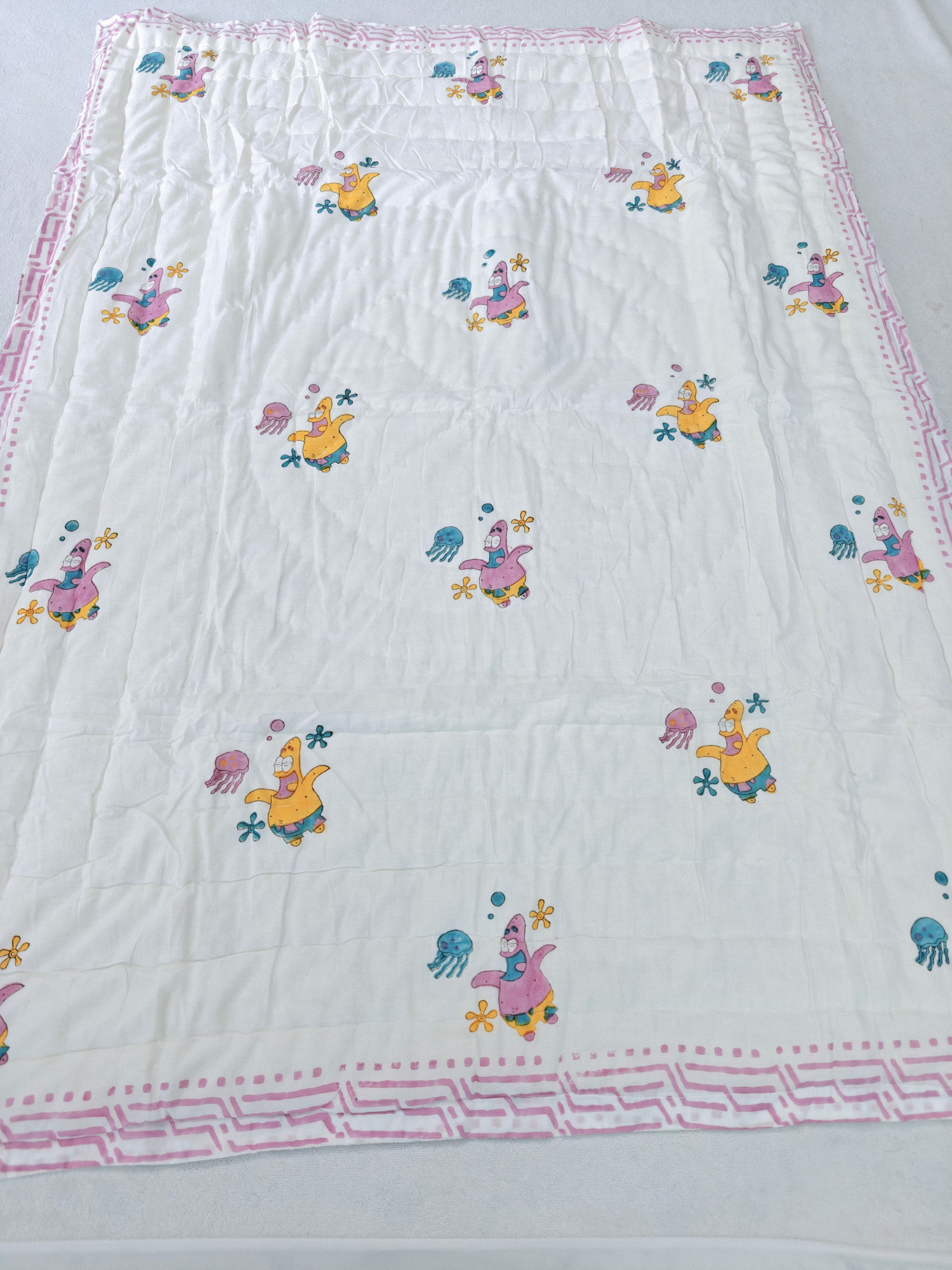 Handblock Premium cotton Jaipuri Razai | Spongebob Baby Quilt