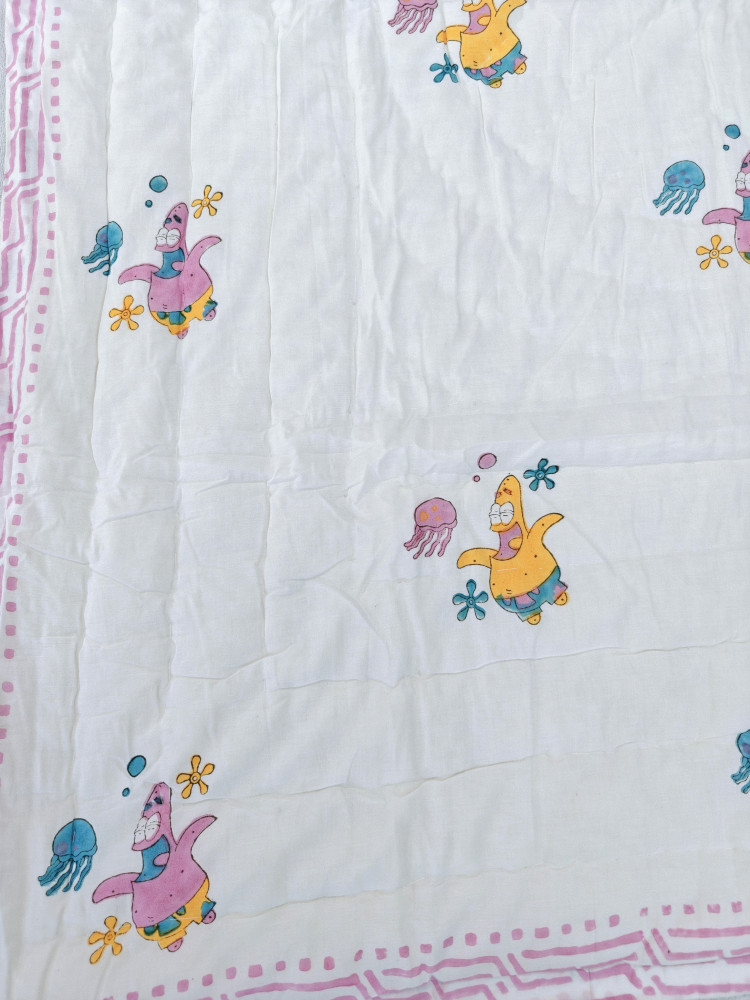 Image of Handblock Premium cotton Jaipuri Razai | Spongebob Baby Quilt