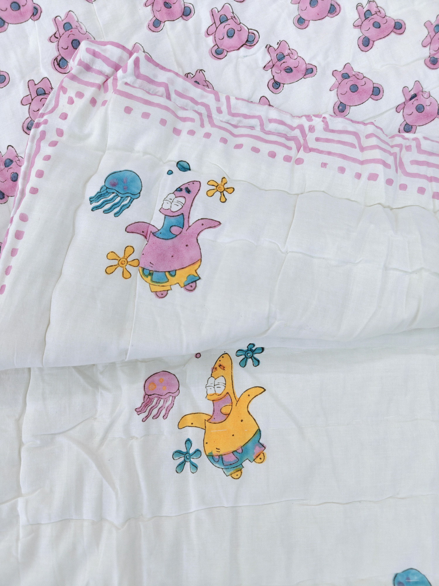 Handblock Premium cotton Jaipuri Razai | Spongebob Baby Quilt