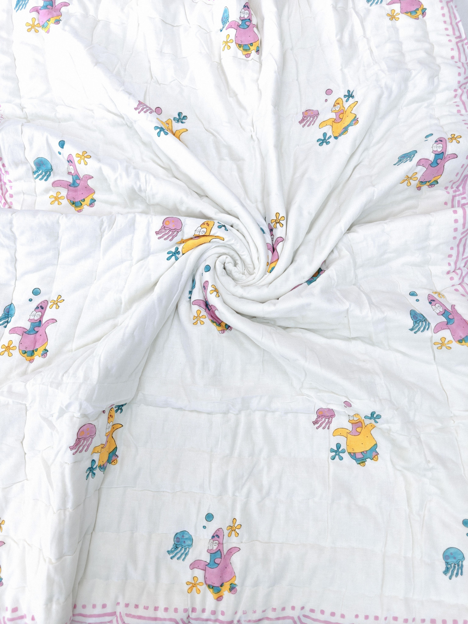Hand Block Print Baby Quilt - Spongebob Baby Jaipuri Cotton Razai