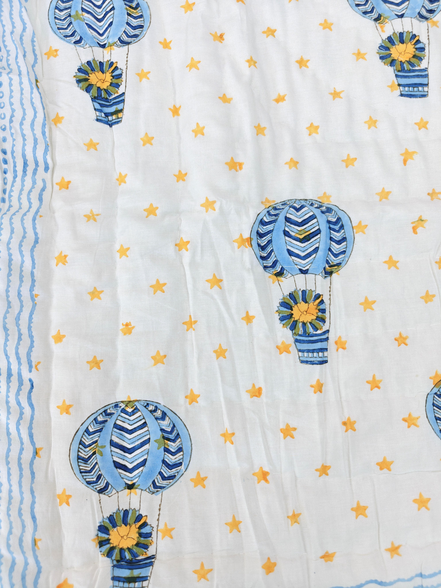 Hand Block Print Baby Quilt - Hot Air Baloon Baby Jaipuri Cotton Razai