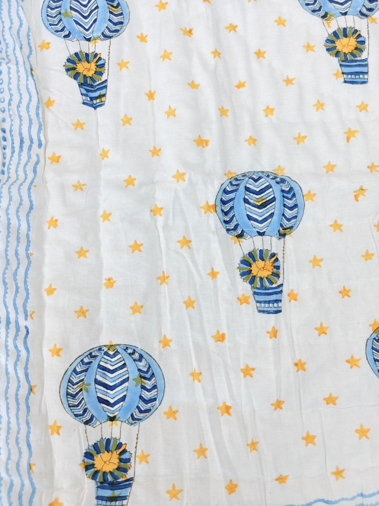 Image of Handblock Premium cotton Jaipuri Razai | Hot Air Baloon Baby Quilt