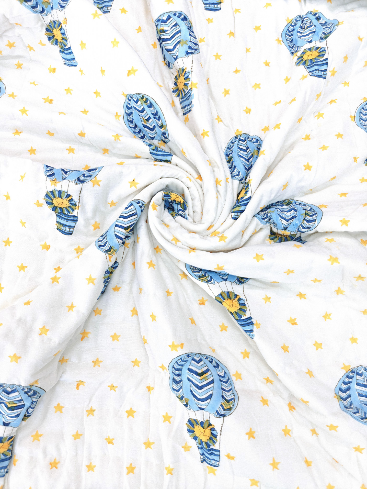 Hand Block Print Baby Quilt - Hot Air Baloon Baby Jaipuri Cotton Razai