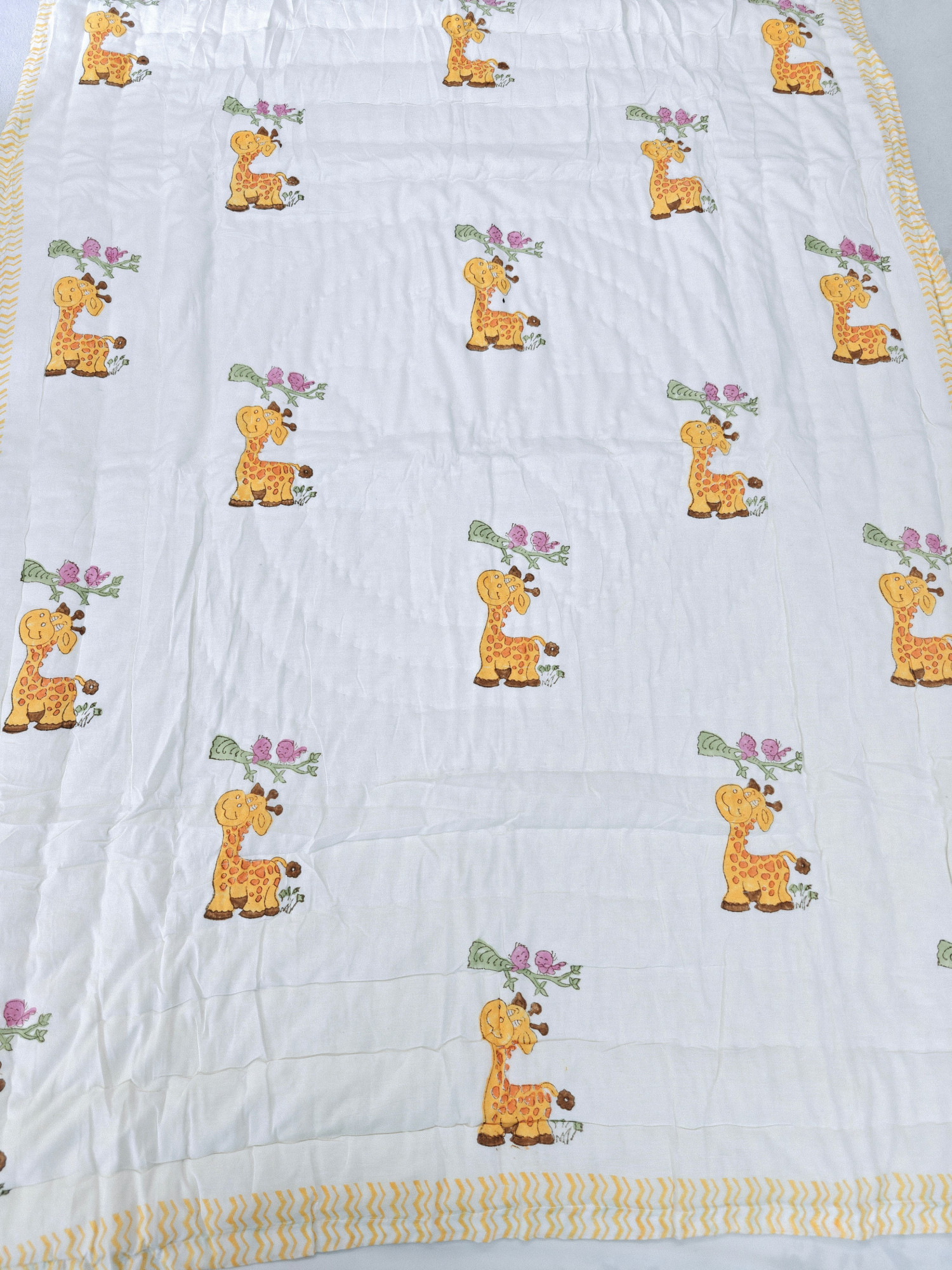Hand Block Print Baby Quilt - Cute Giraffe Baby Jaipuri Cotton Razai