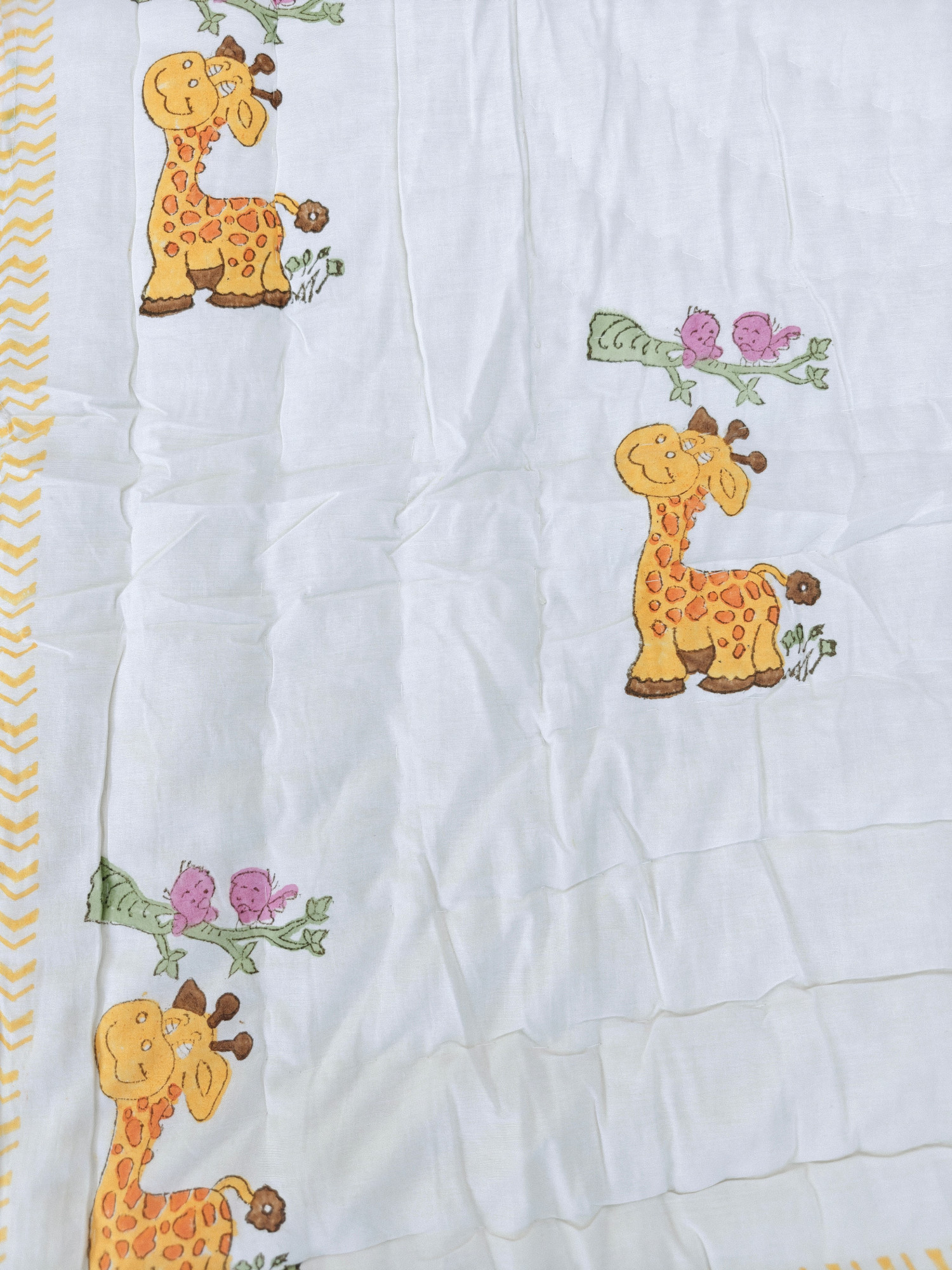 Hand Block Print Baby Quilt - Cute Giraffe Baby Jaipuri Cotton Razai