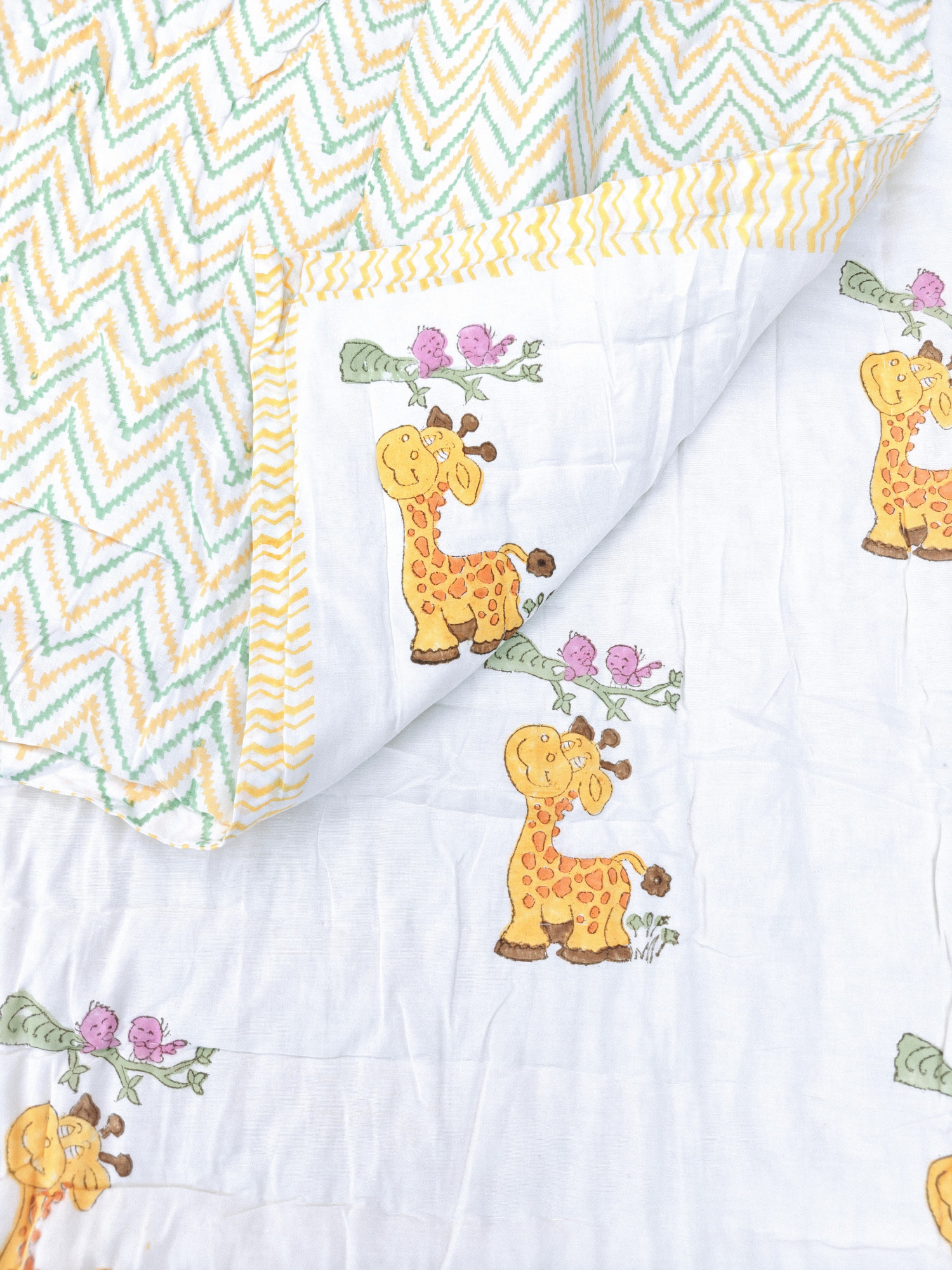 Hand Block Print Baby Quilt - Cute Giraffe Baby Jaipuri Cotton Razai