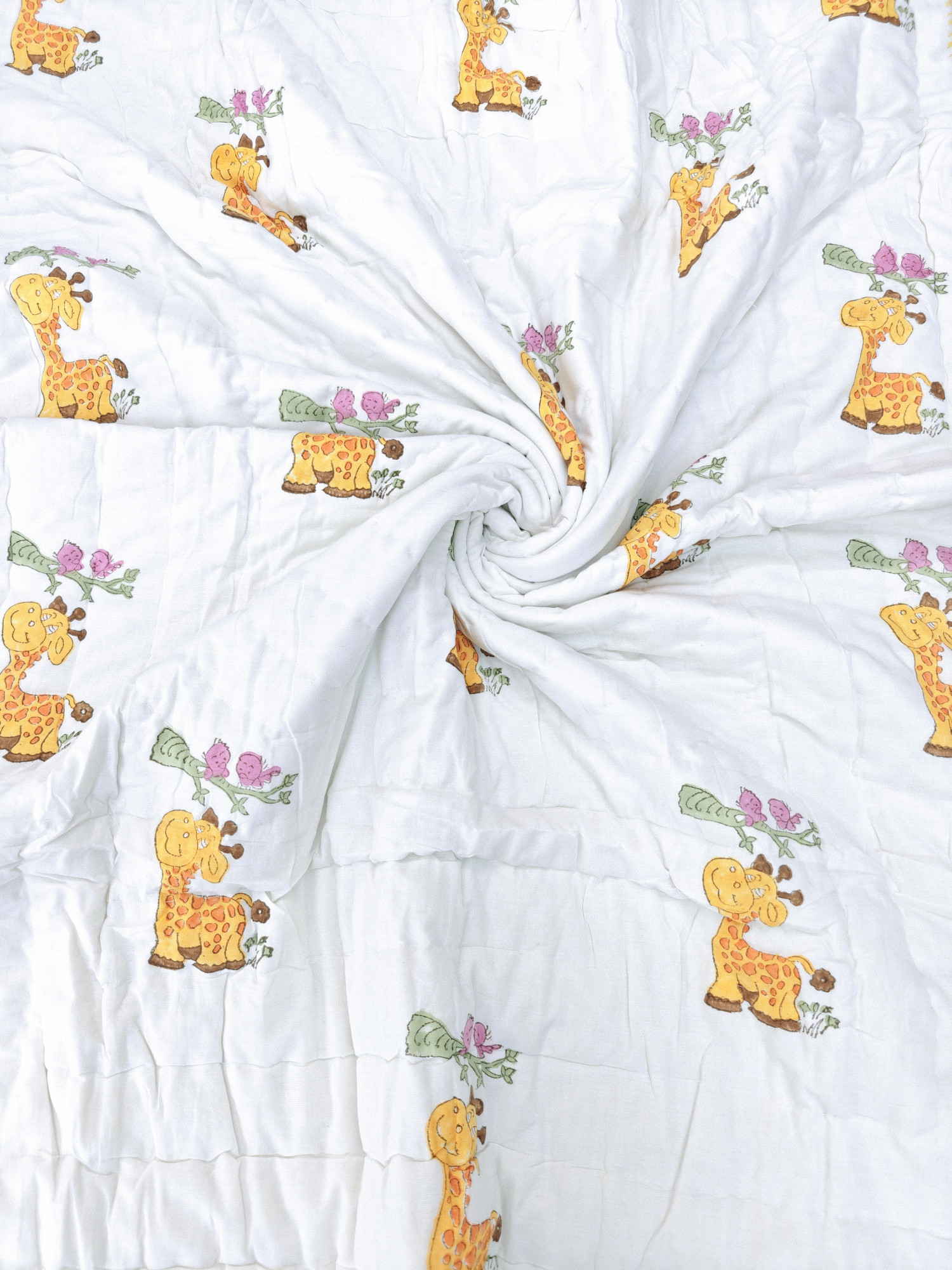 Hand Block Print Baby Quilt - Cute Giraffe Baby Jaipuri Cotton Razai