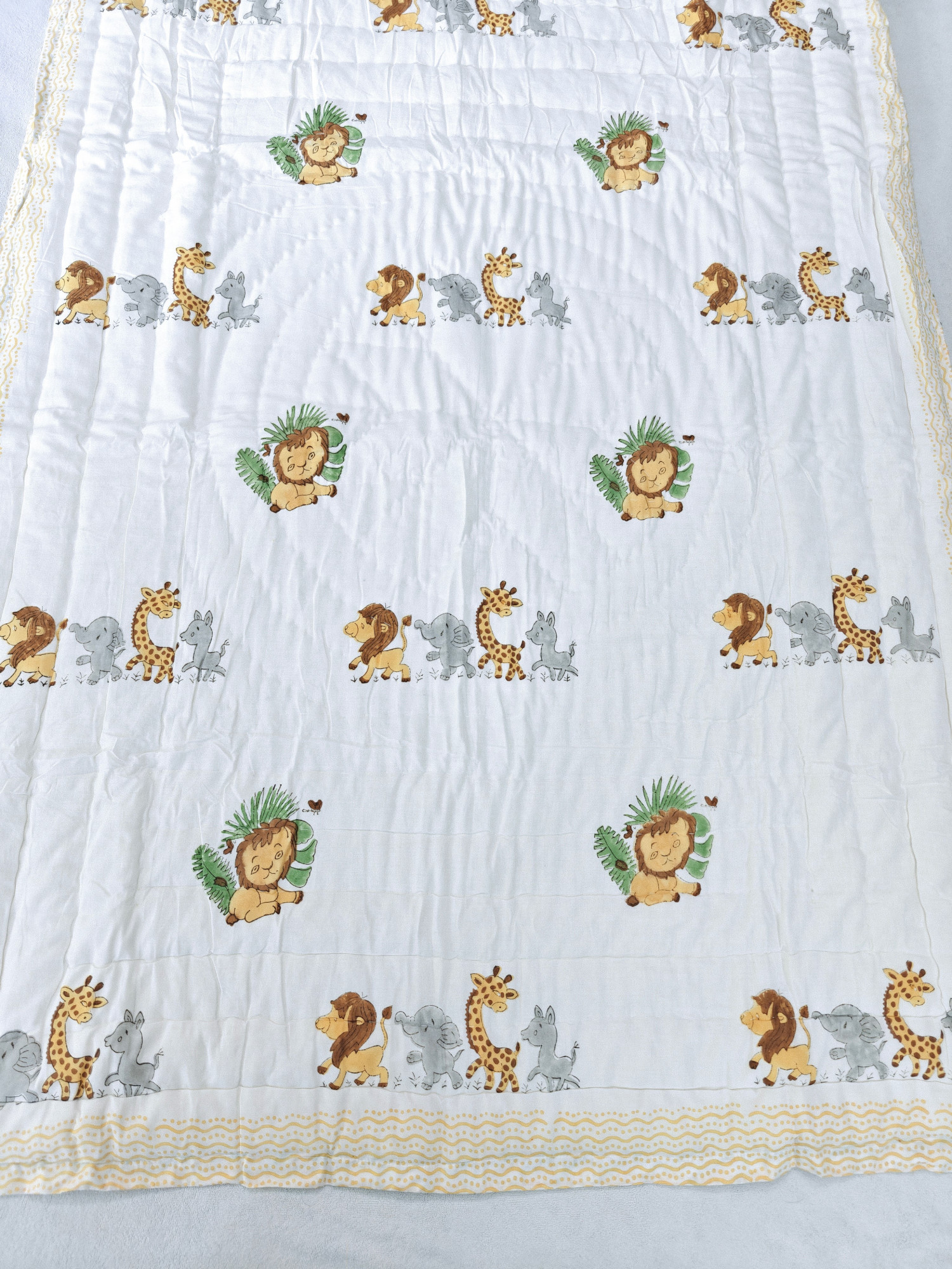Hand Block Print Baby Quilt - Jungle Theme Baby Jaipuri Cotton Razai