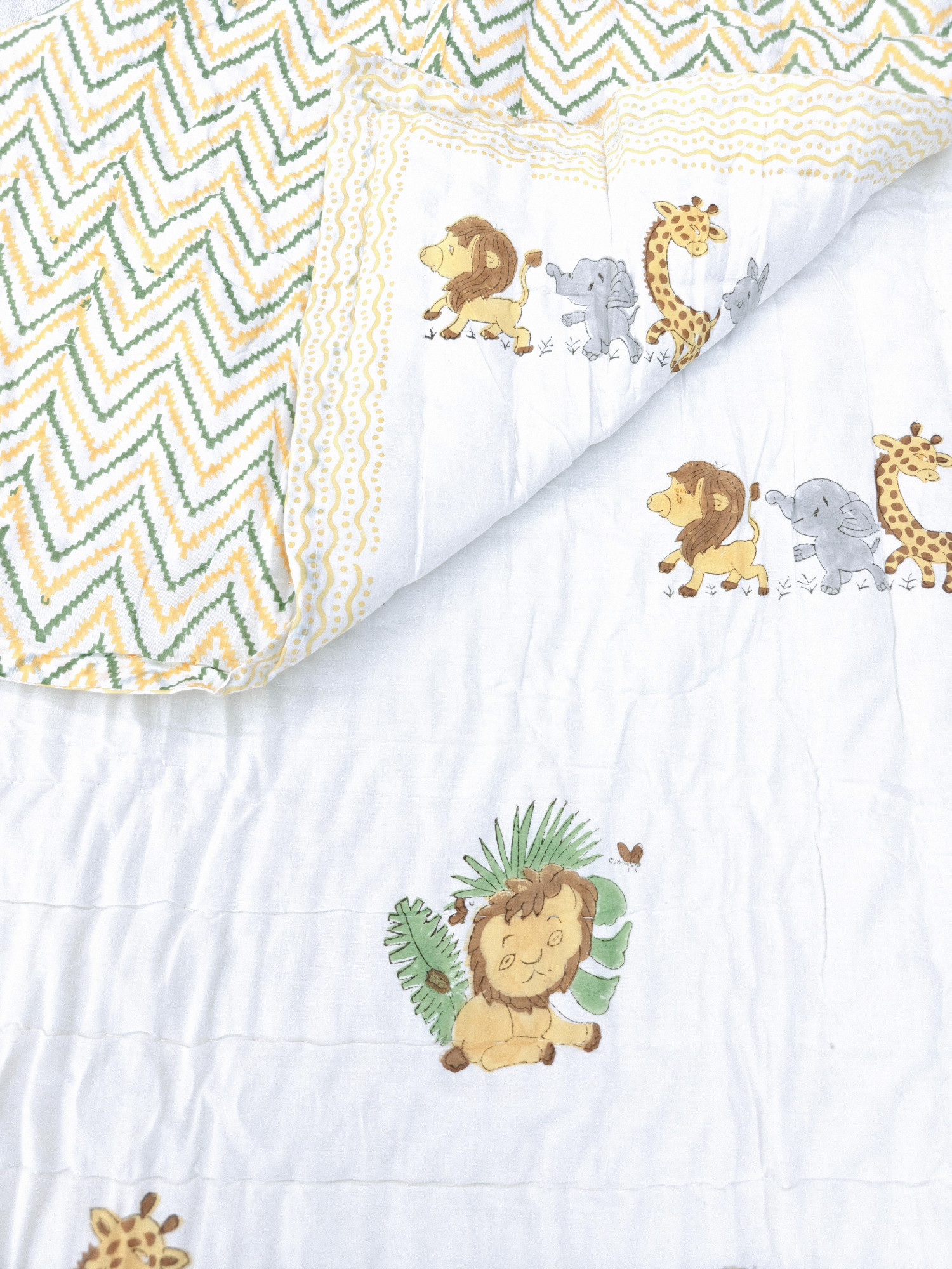 Hand Block Print Baby Quilt - Jungle Theme Baby Jaipuri Cotton Razai