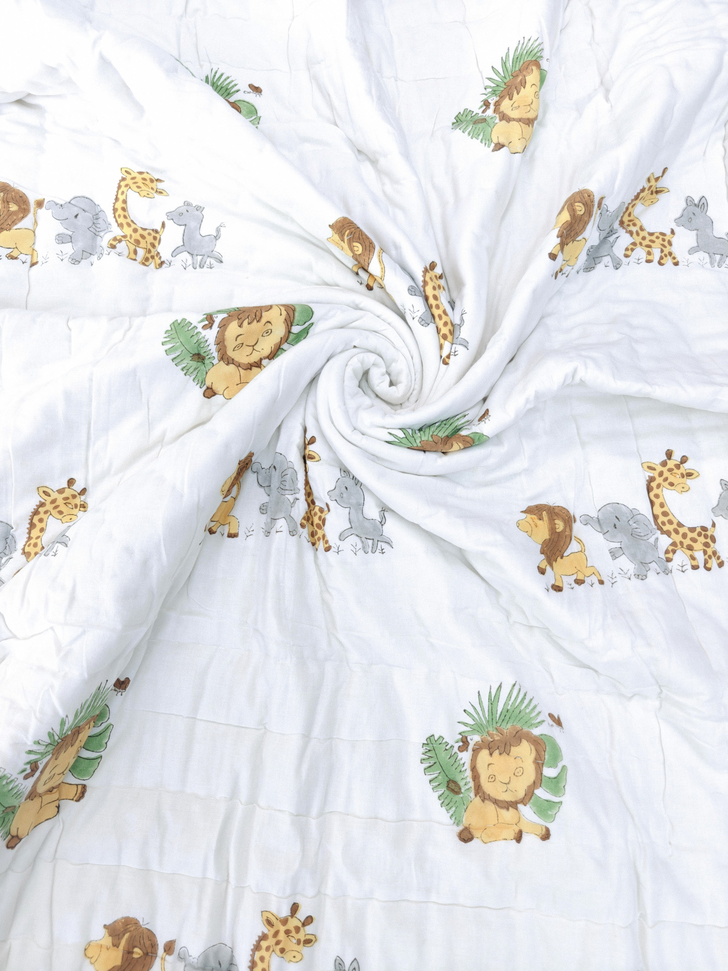 Hand Block Print Baby Quilt - Jungle Theme Baby Jaipuri Cotton Razai
