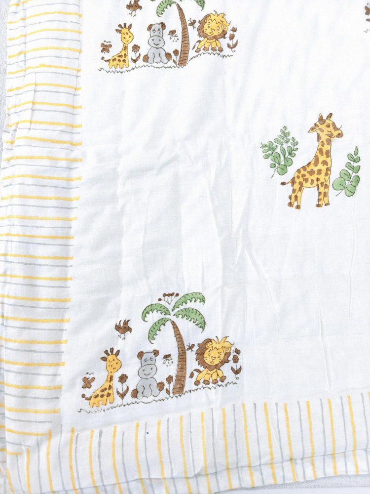 Image of Handblock Premium cotton Jaipuri Razai | Forest Baby Quilt