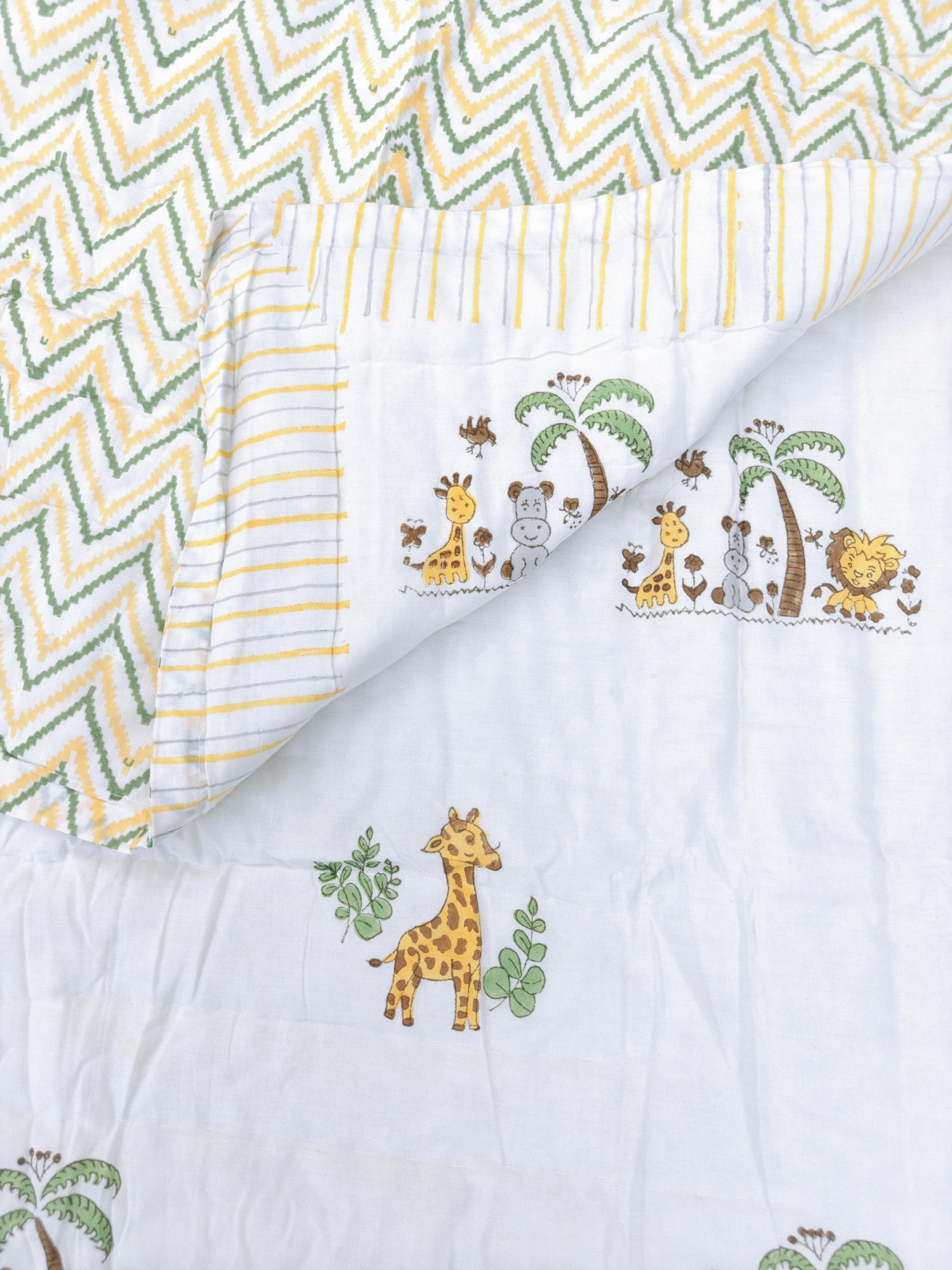 Hand Block Print Baby Quilt - Forest Baby Jaipuri Cotton Razai