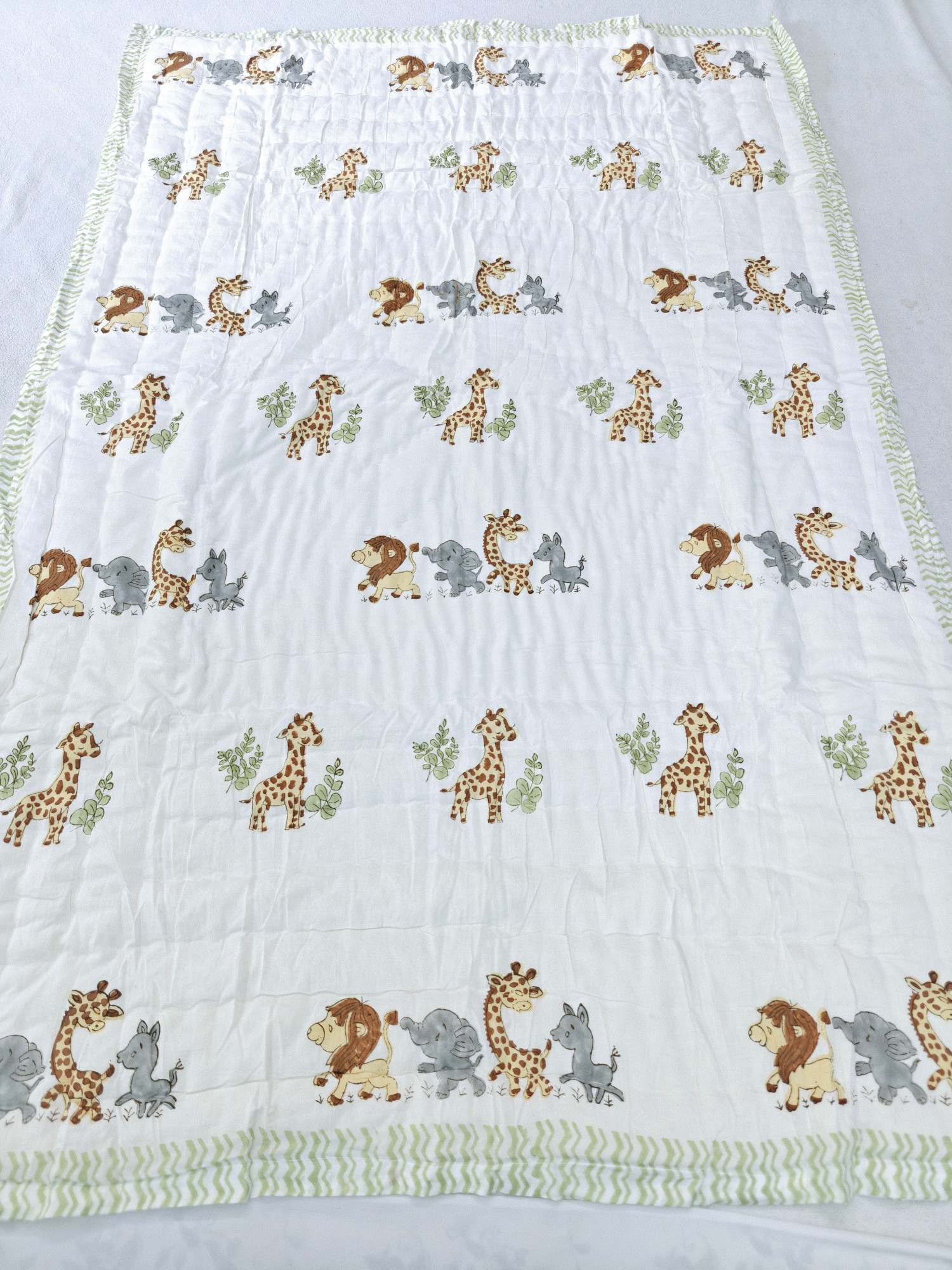 Hand Block Print Baby Quilt - Woodland Baby Jaipuri Cotton Razai