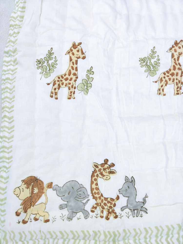 Image of Handblock Premium cotton Jaipuri Razai | Woodland Baby Quilt