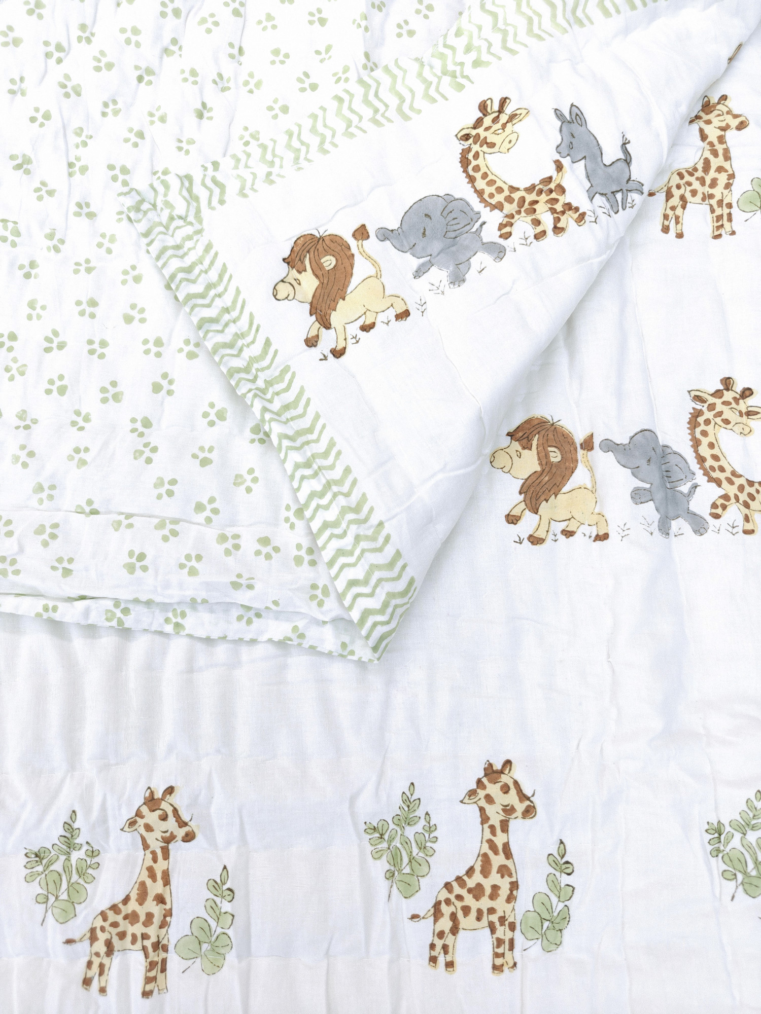 Hand Block Print Baby Quilt - Woodland Baby Jaipuri Cotton Razai