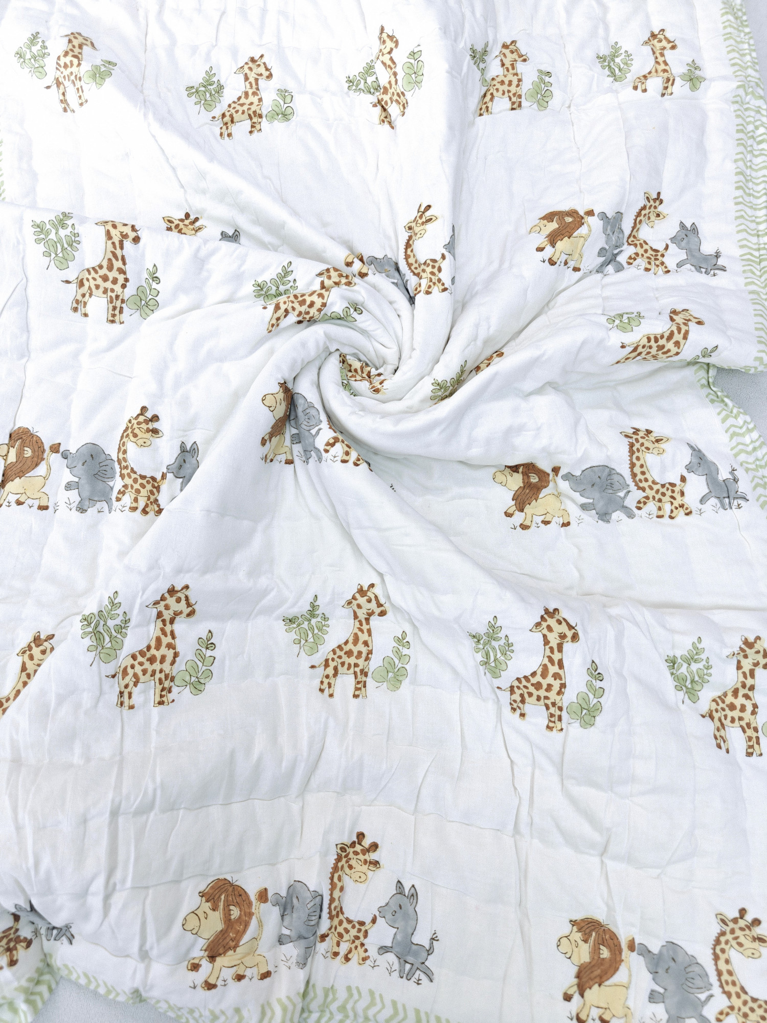 Hand Block Print Baby Quilt - Woodland Baby Jaipuri Cotton Razai