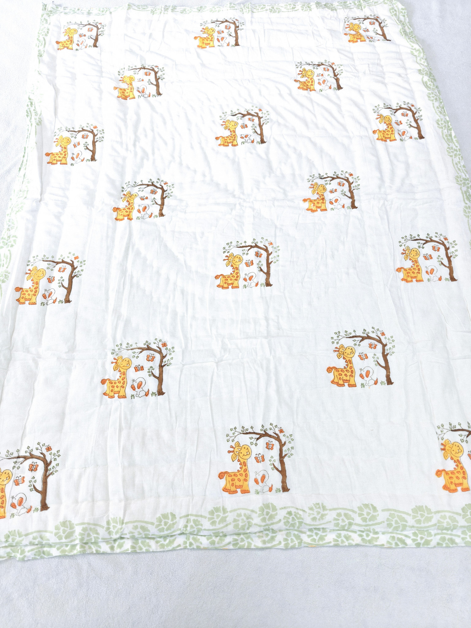 Hand Block Print Baby Quilt - Rainforest Baby Jaipuri Cotton Razai