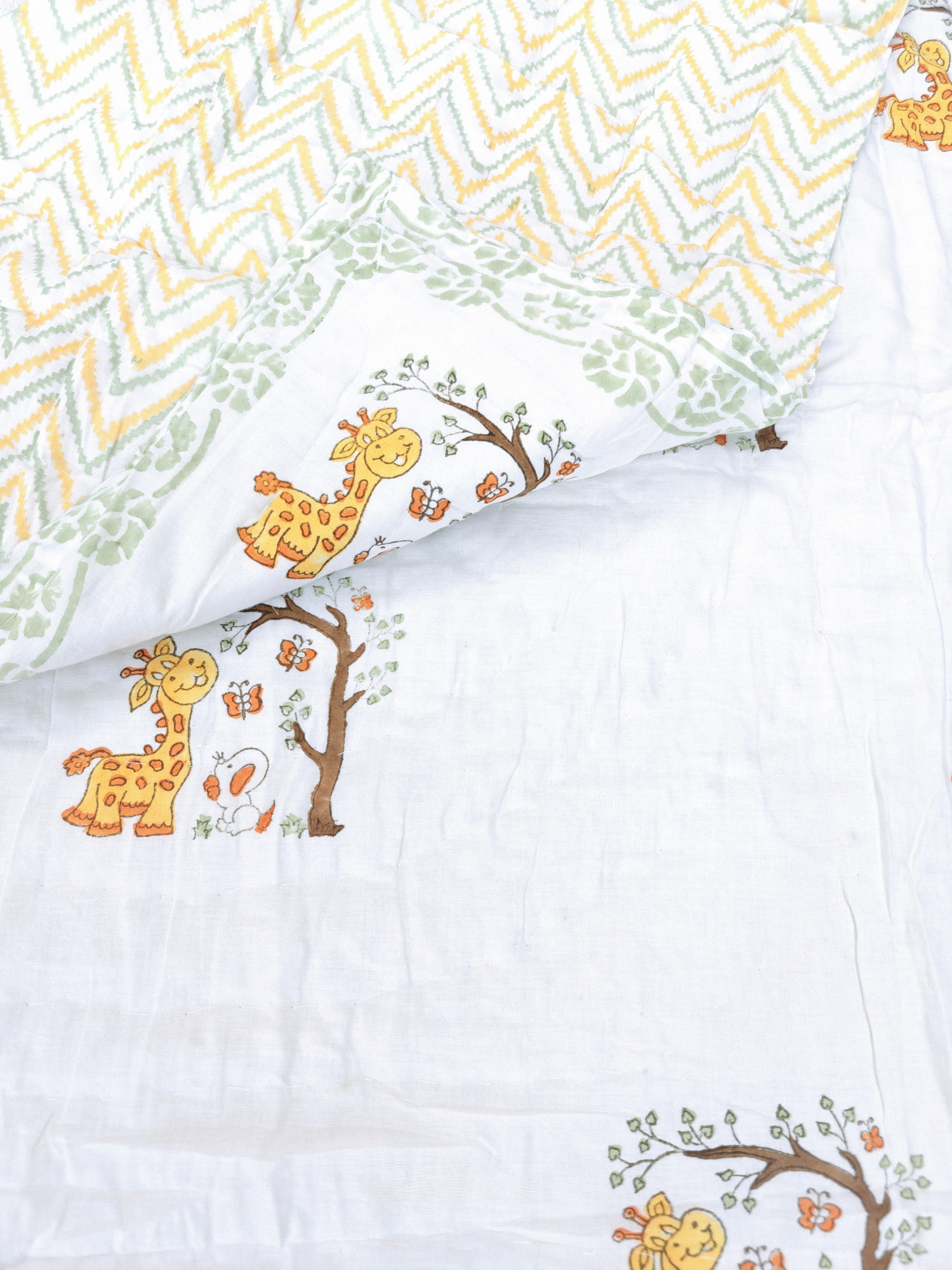 Hand Block Print Baby Quilt - Rainforest Baby Jaipuri Cotton Razai