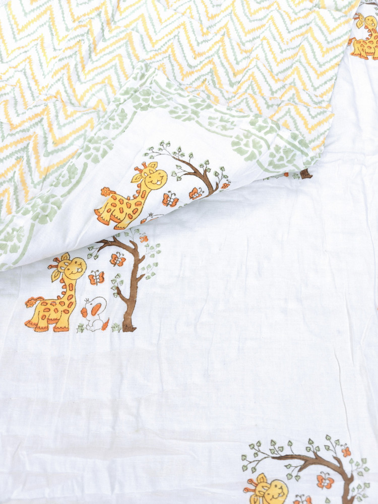 Image of Handblock Premium cotton Jaipuri Razai | Rainforest Baby Quilt